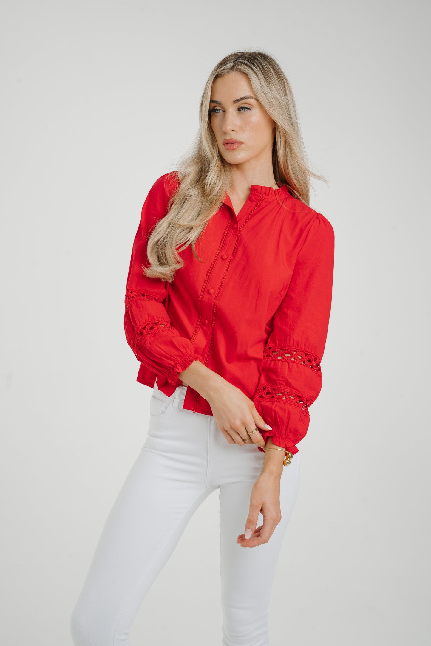 Ally Crochet Sleeve Blouse In Red