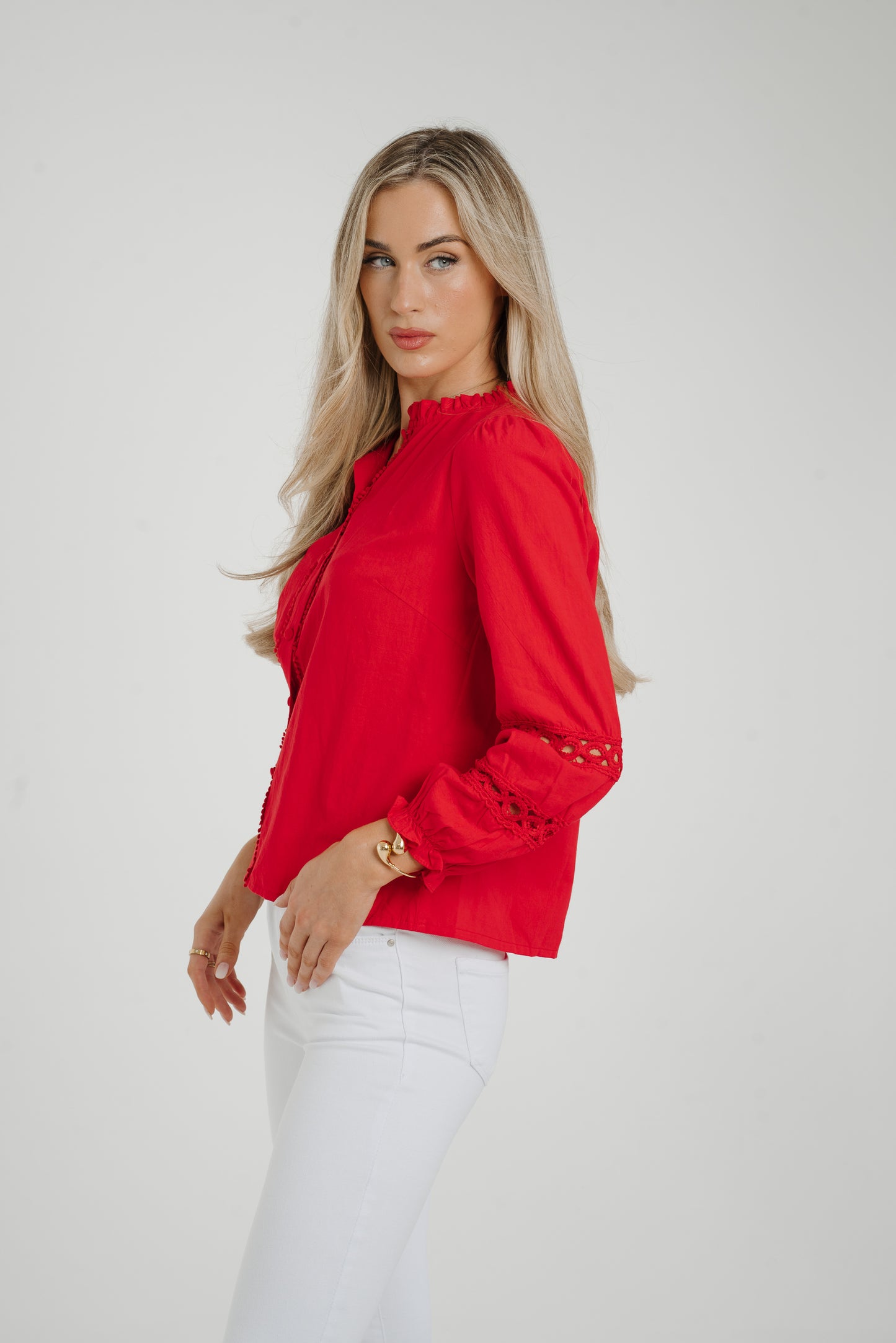 Ally Crochet Sleeve Blouse In Red