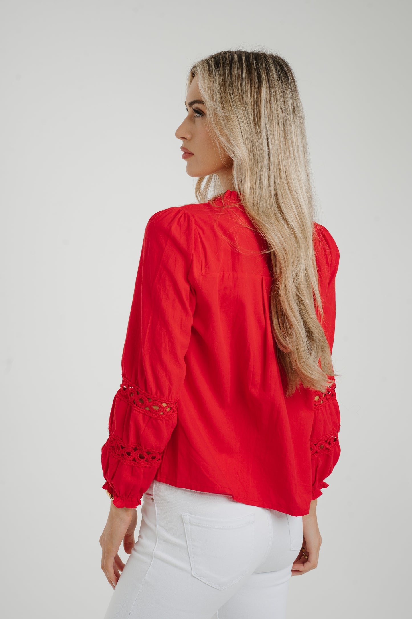 Ally Crochet Sleeve Blouse In Red