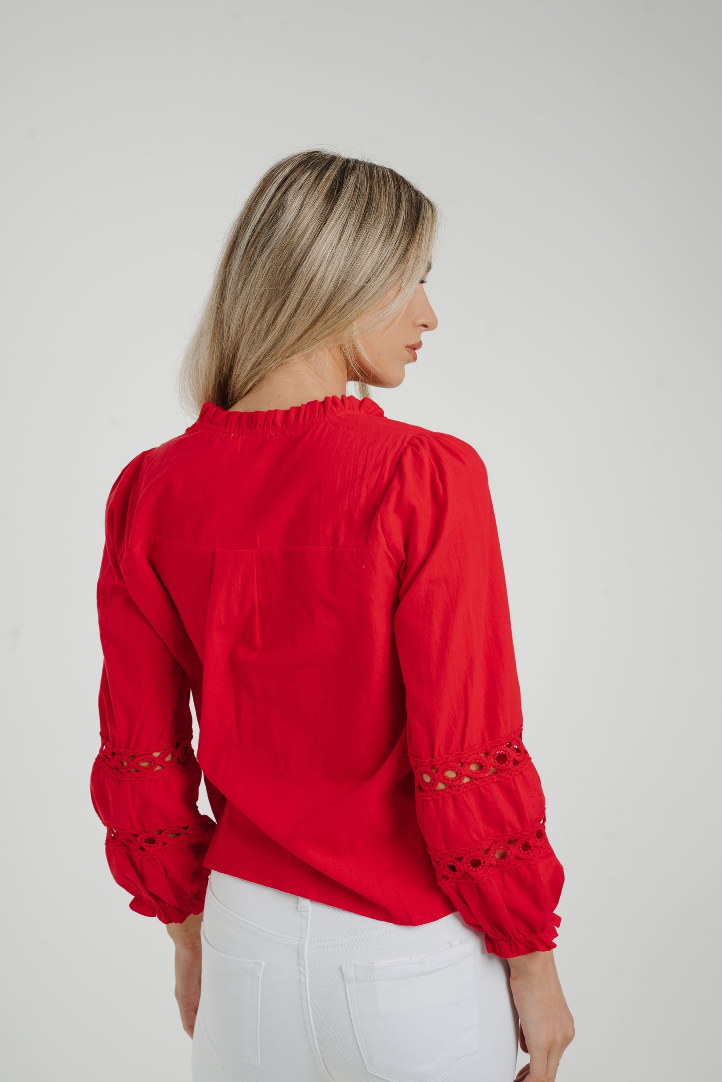 Ally Crochet Sleeve Blouse In Red