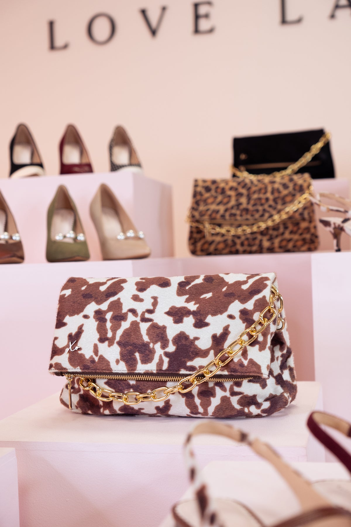 Love Laura Chain Detail Bag In Cow Print