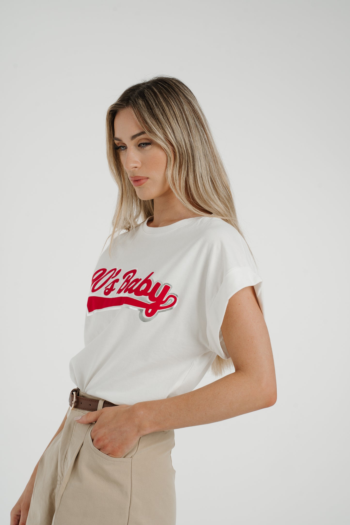 Poppy Red Slogan T-Shirt In White