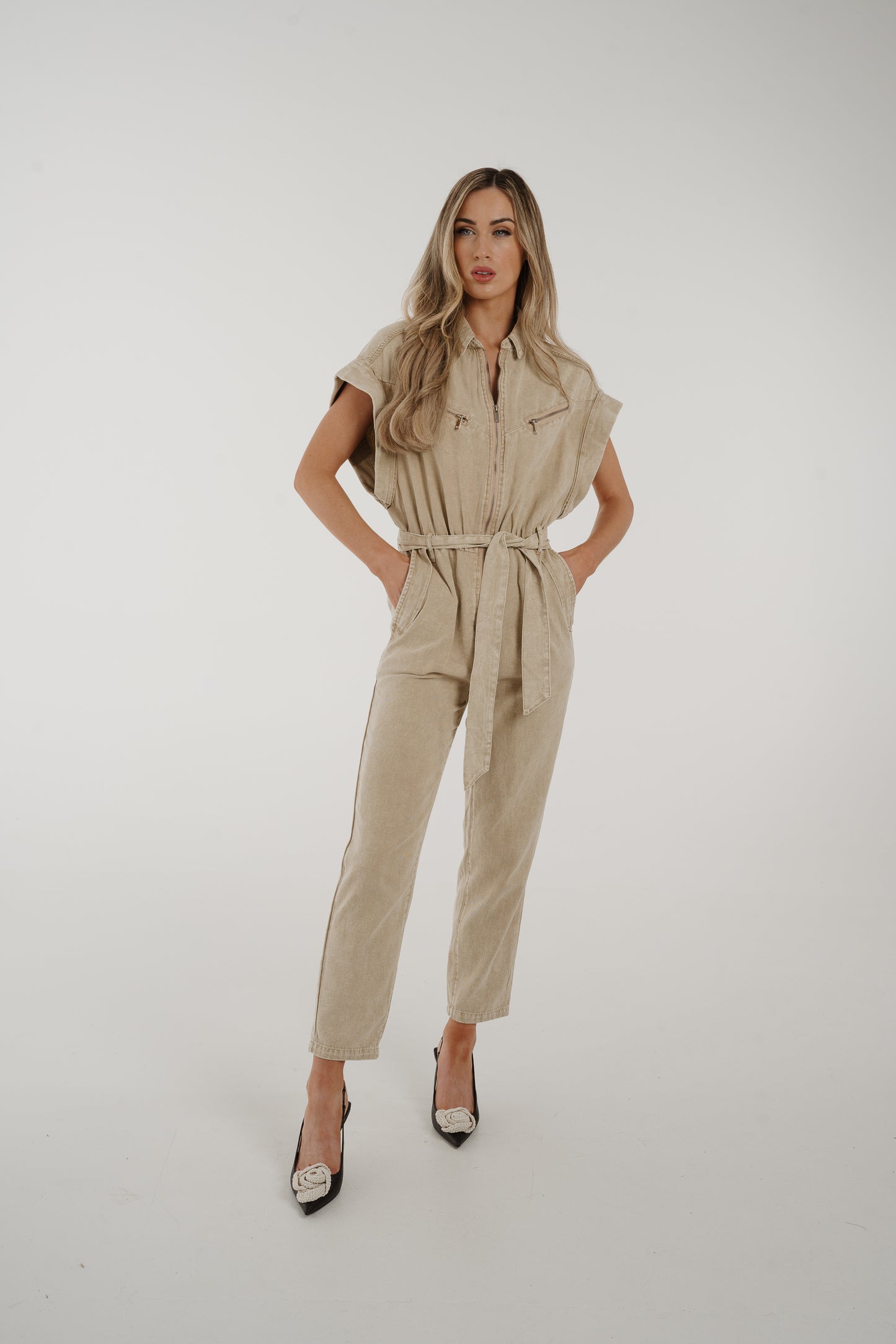 Cora Short Sleeve Jumpsuit In Neutral