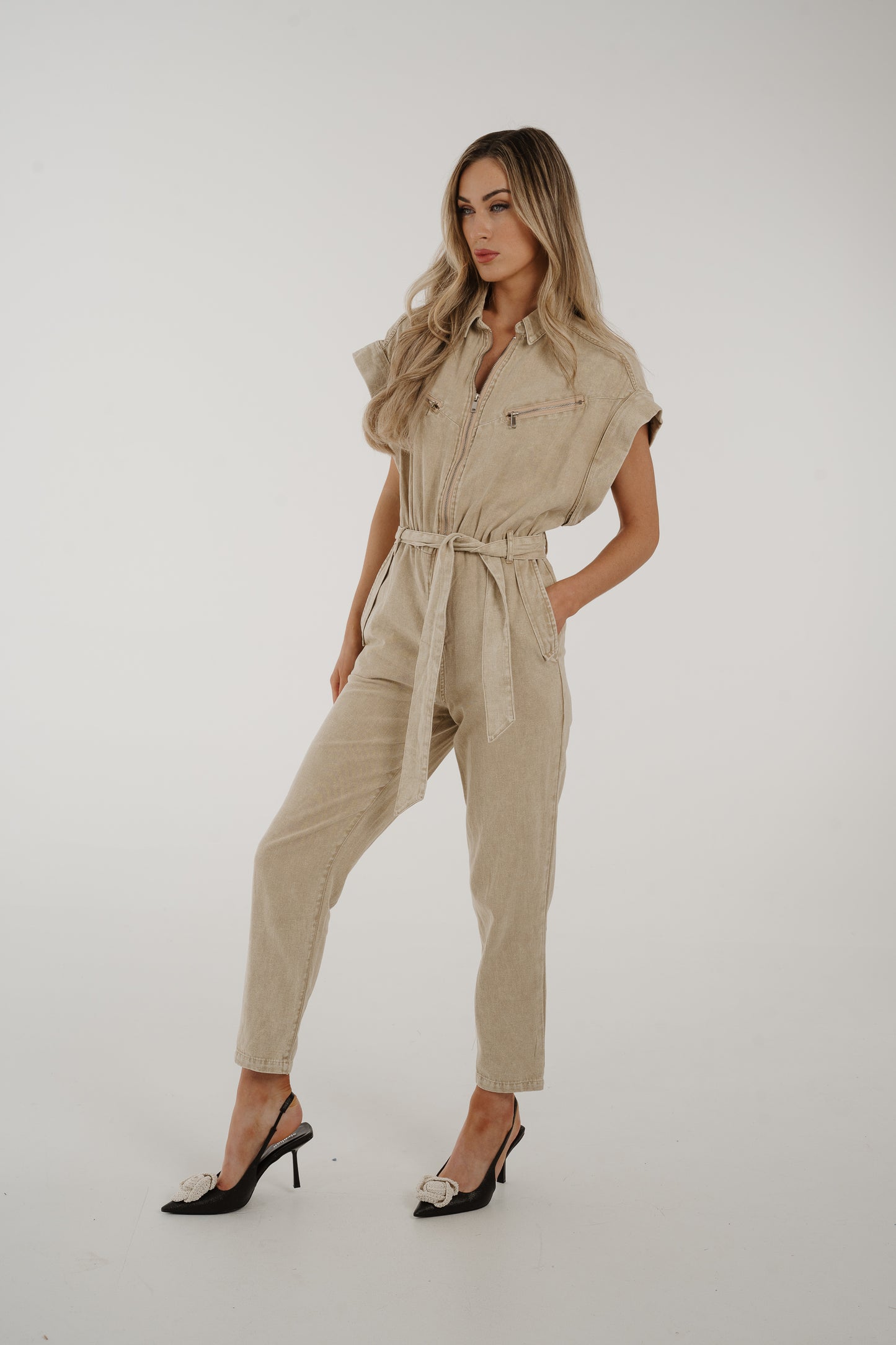 Cora Short Sleeve Jumpsuit In Neutral