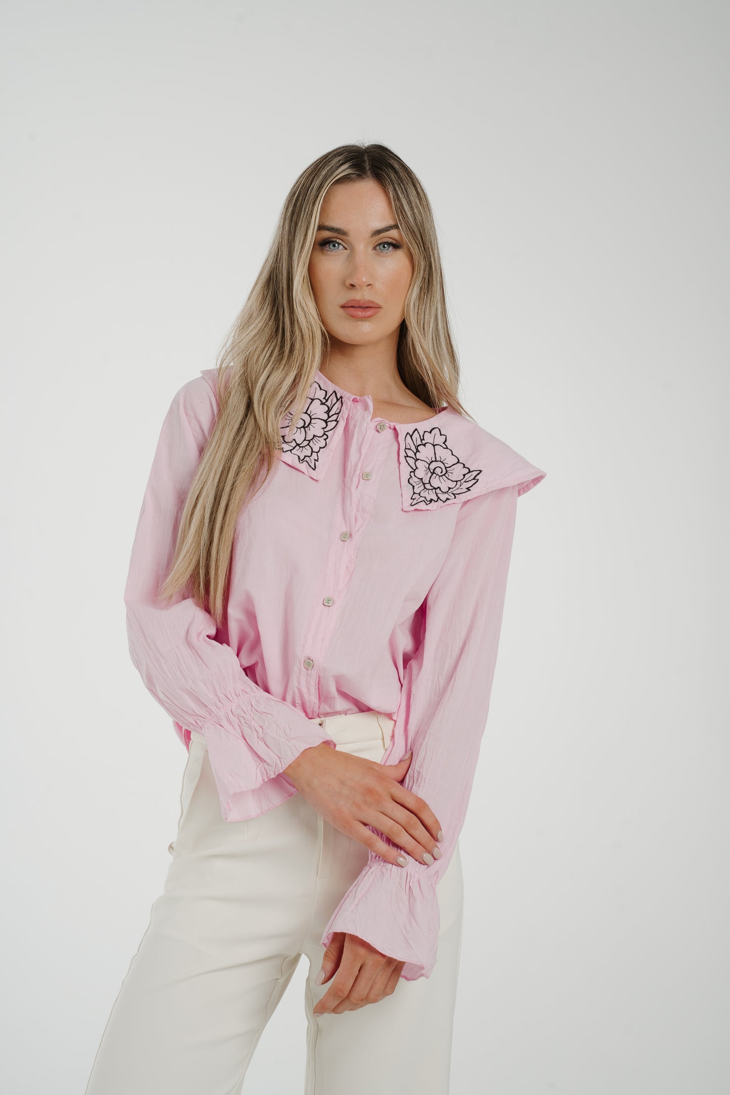 Leona Embroidered Collar Blouse In Pink