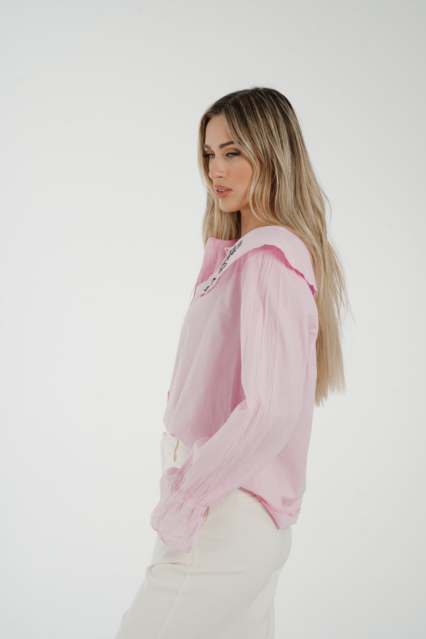 Leona Embroidered Collar Blouse In Pink