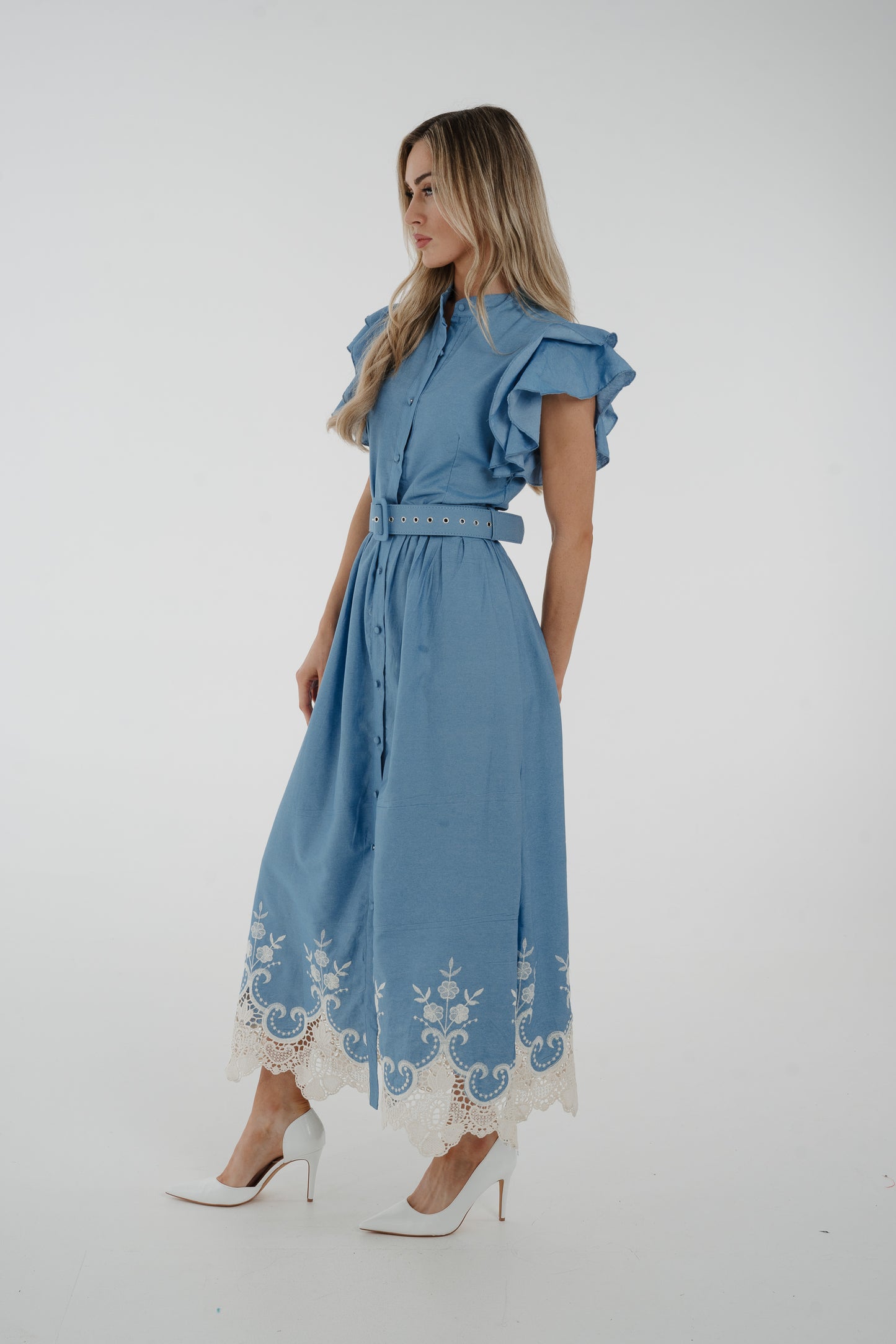 Indie Embroidery Trim Shirt Dress In Blue
