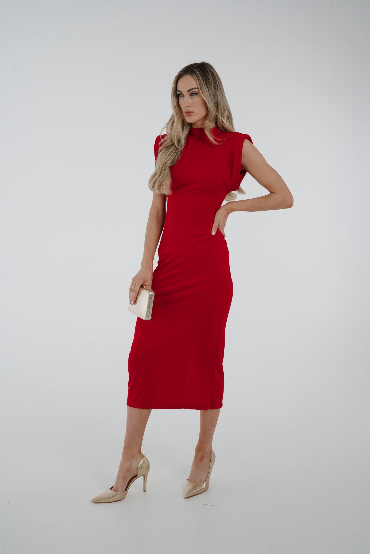 Holly High Neck Midi Dress In Red