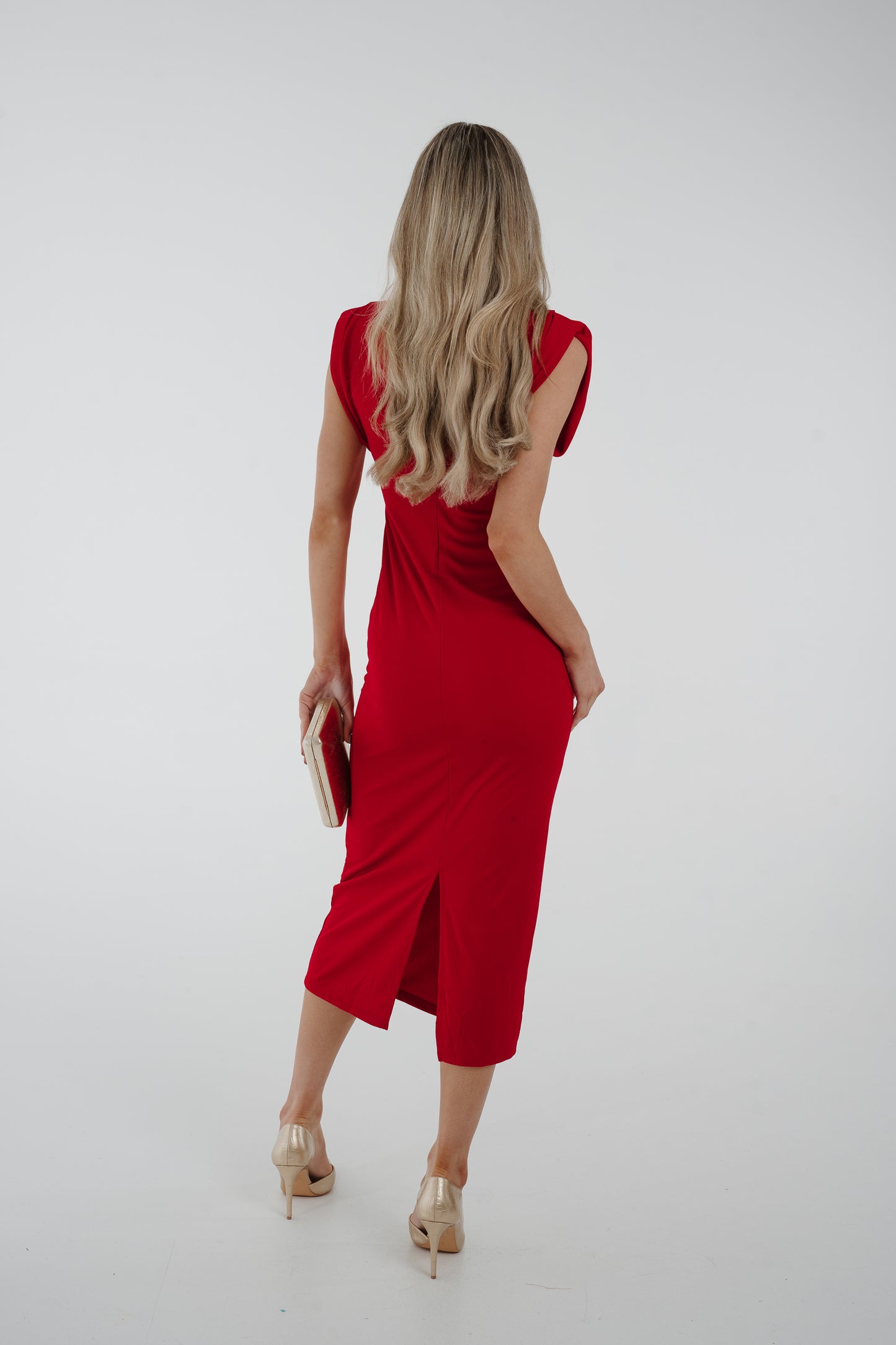 Holly High Neck Midi Dress In Red