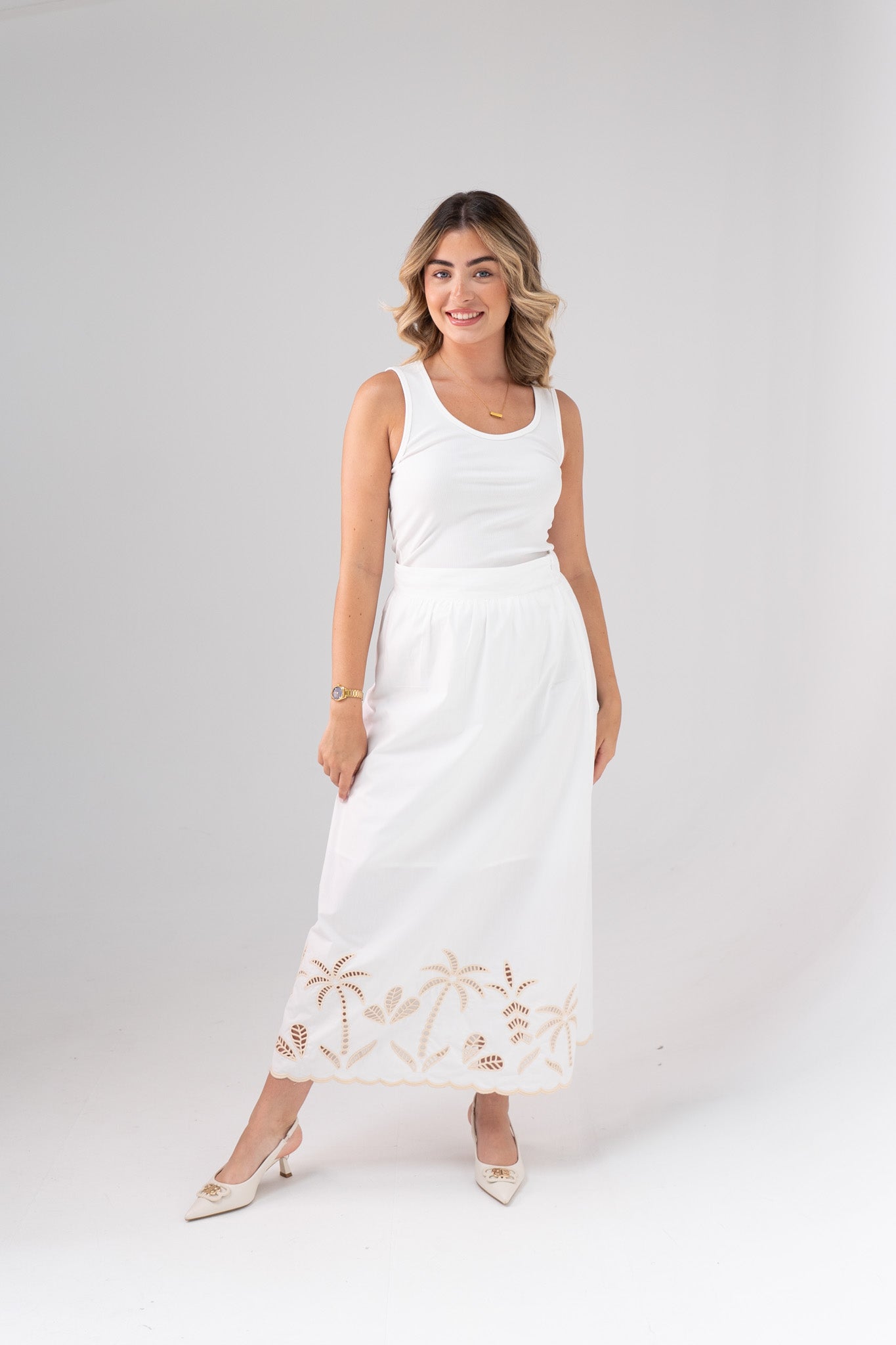 Holly Embroidered Palm Skirt In White