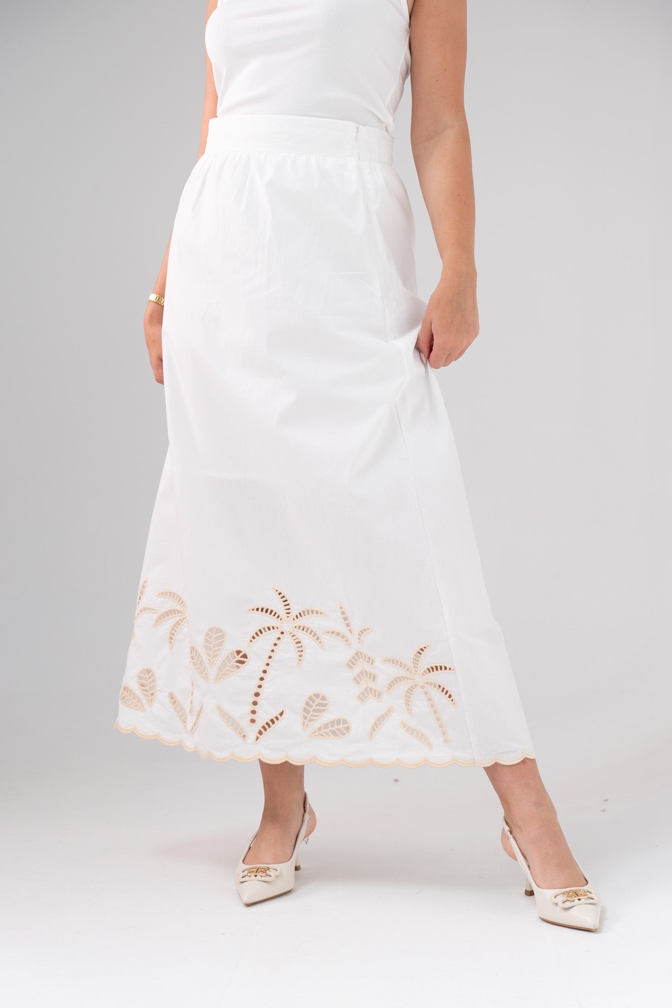 Holly Embroidered Palm Skirt In White