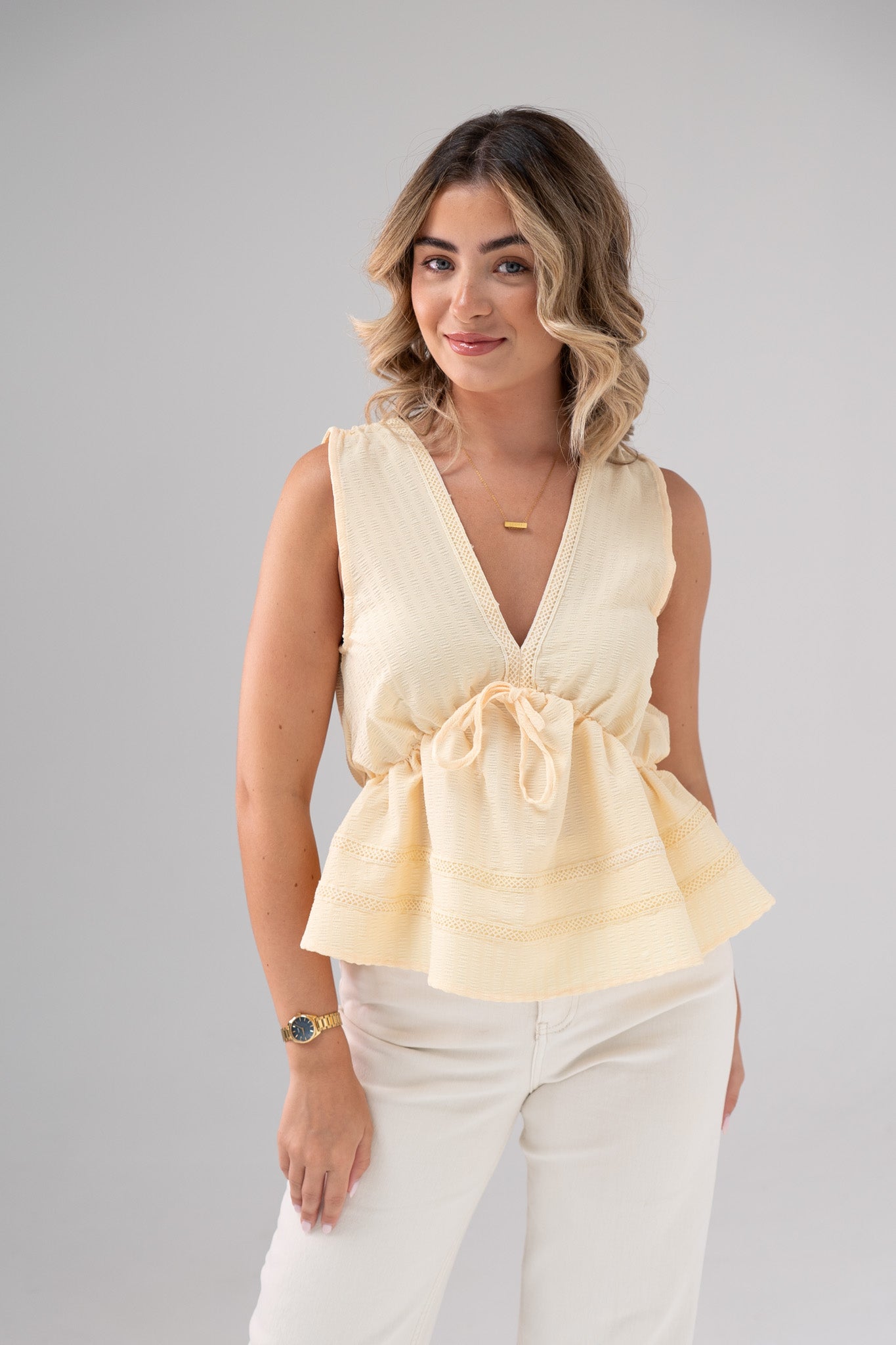 Taylor Drawstring Waist Top In Yellow