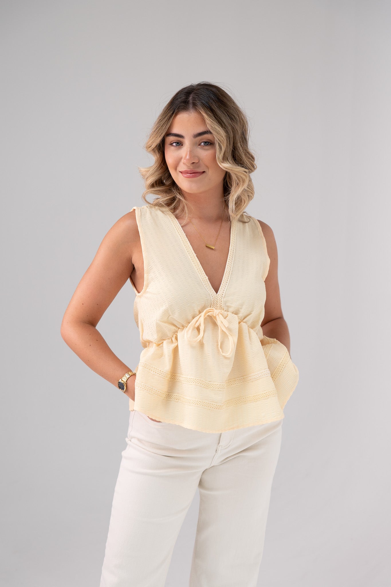 Taylor Drawstring Waist Top In Yellow