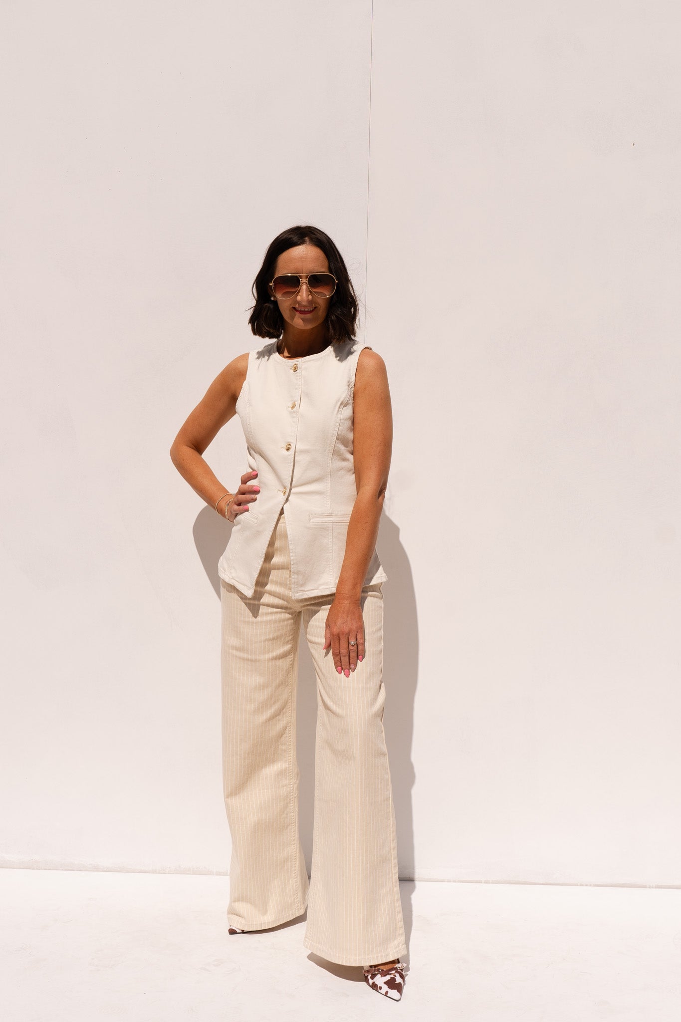 Love Laura Denim Waistcoat In Cream