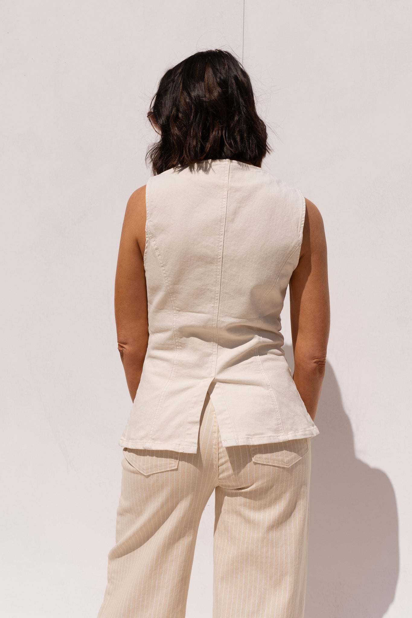 Love Laura Denim Waistcoat In Cream