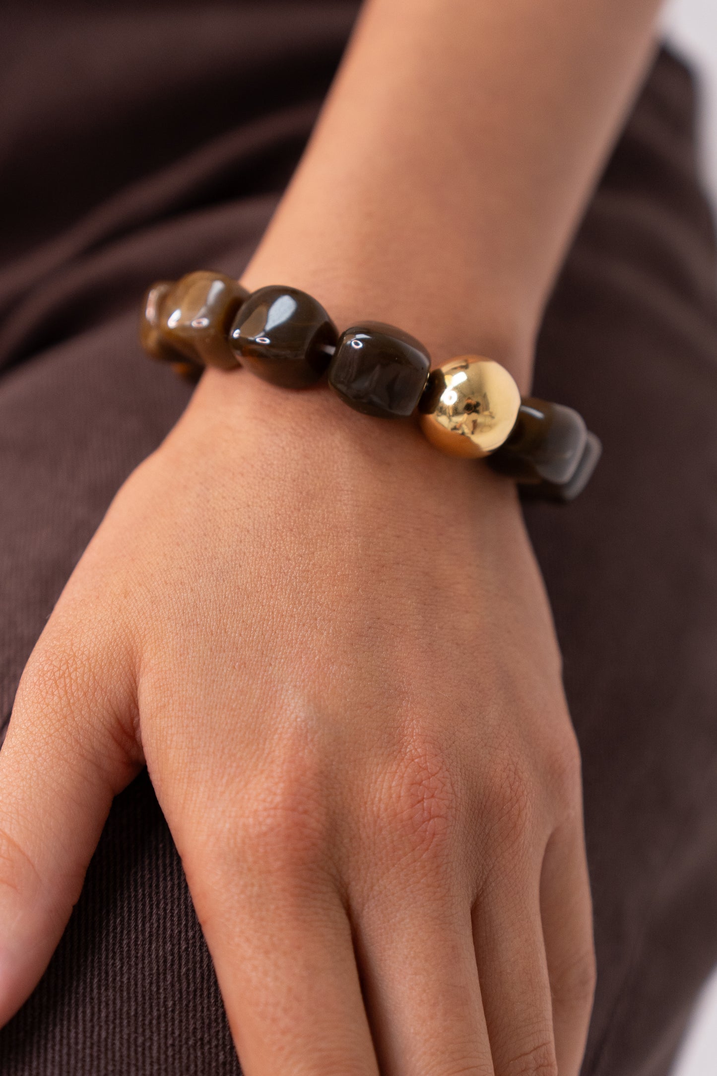 Polly Chunky Beaded Bracelet In Brown