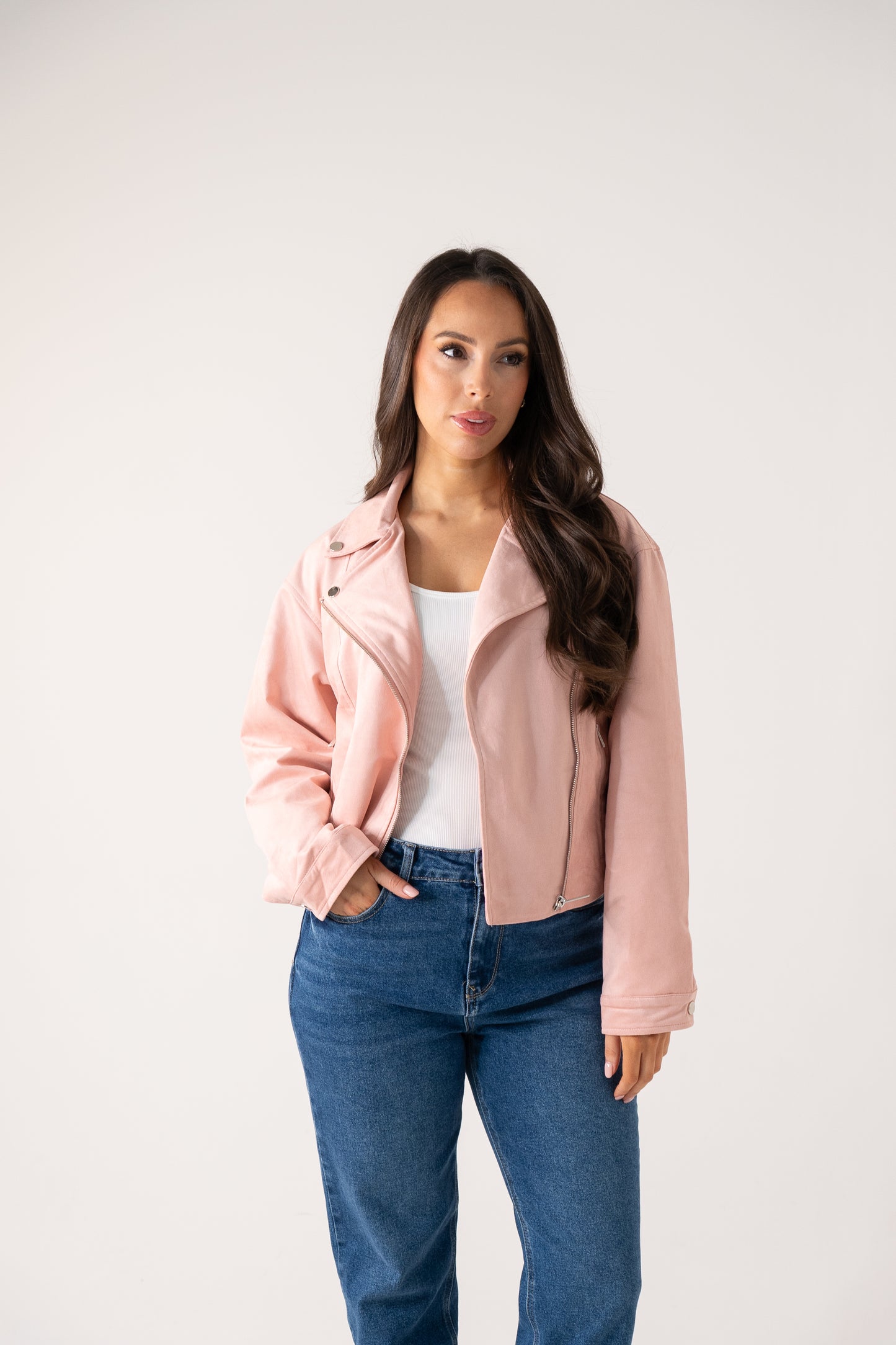 Love Laura Faux Suede Jacket In Soft Pink