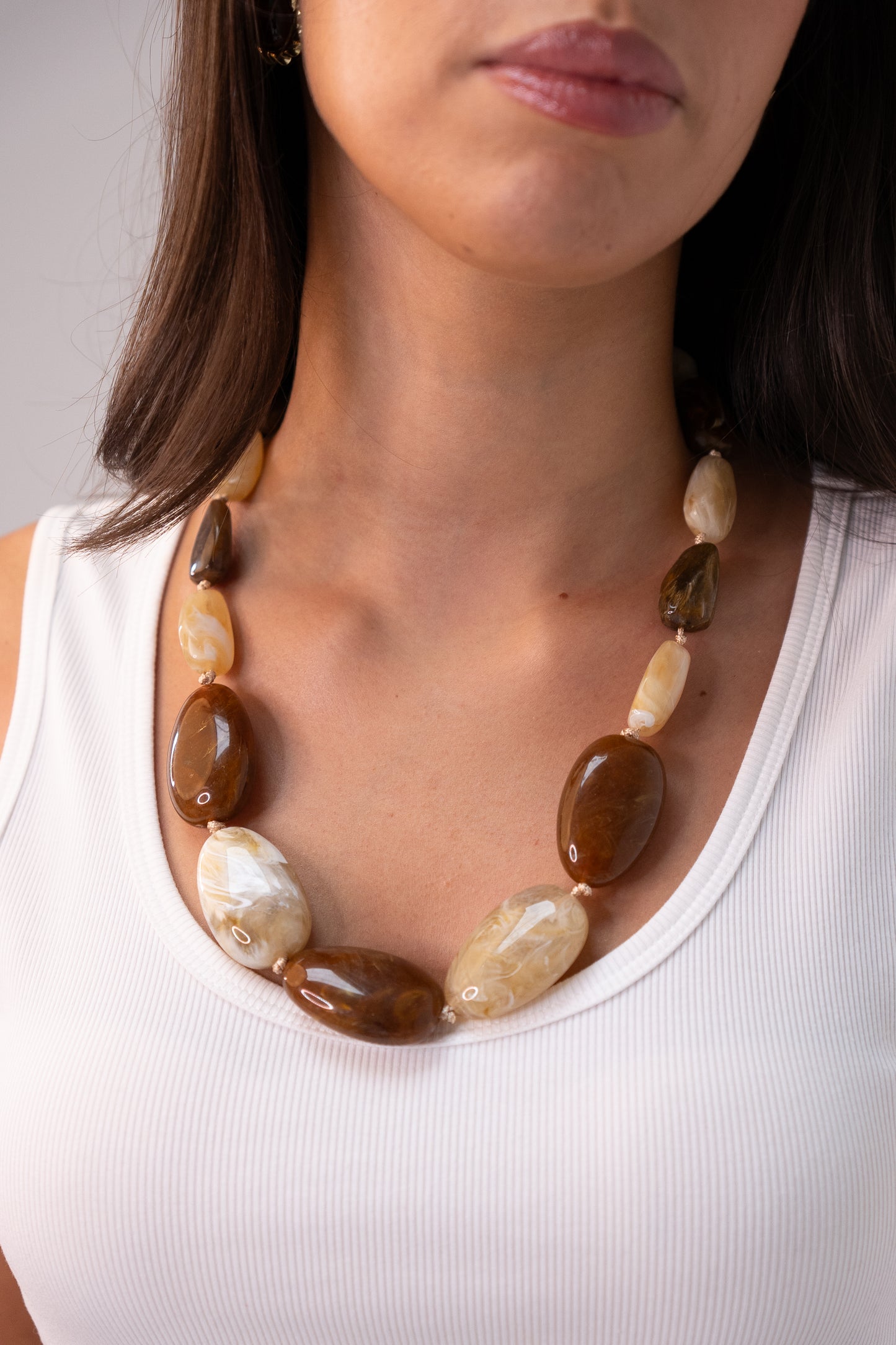 Polly Beaded Resin Necklace In Brown Mix