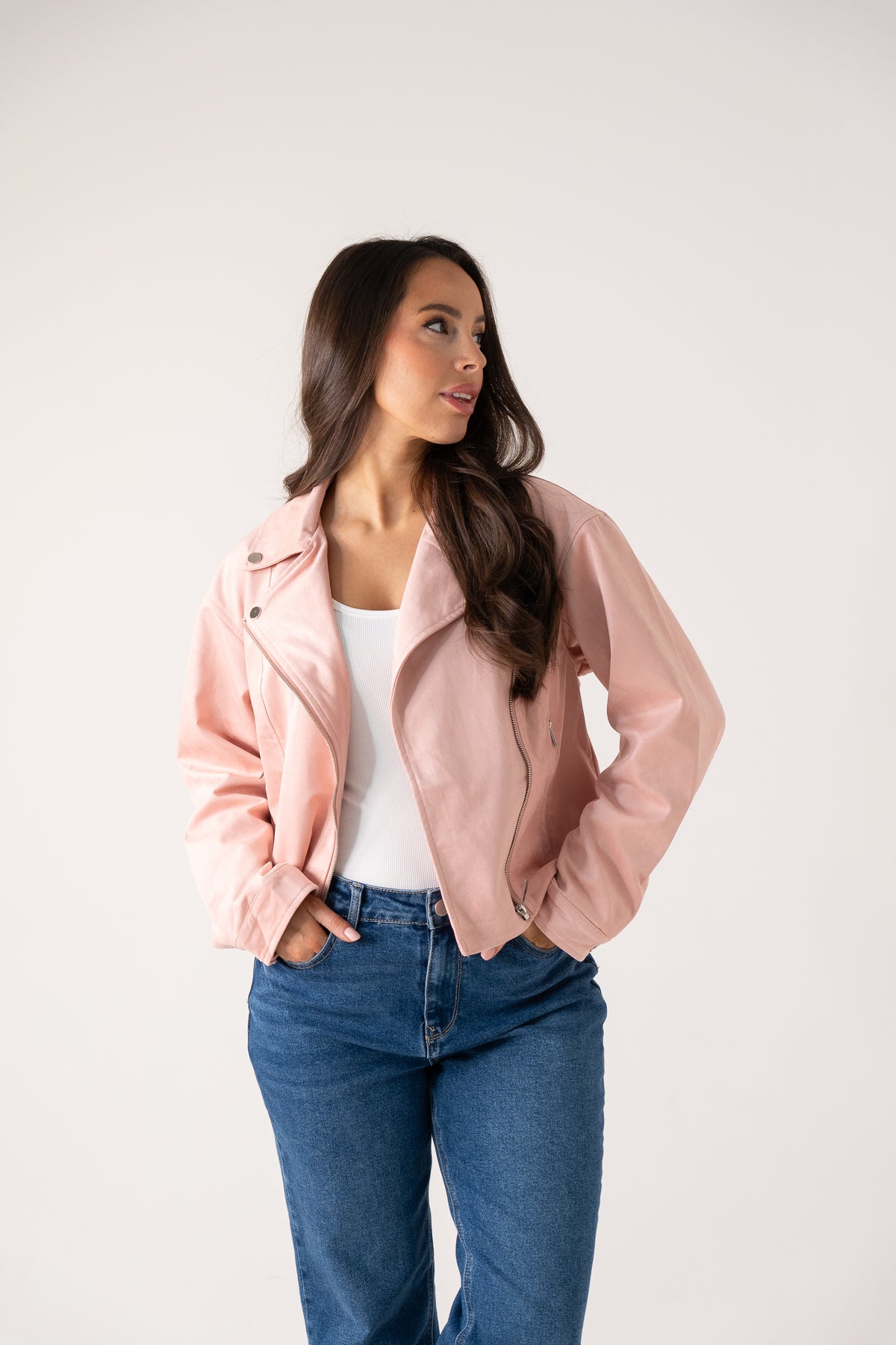 Love Laura Faux Suede Jacket In Soft Pink