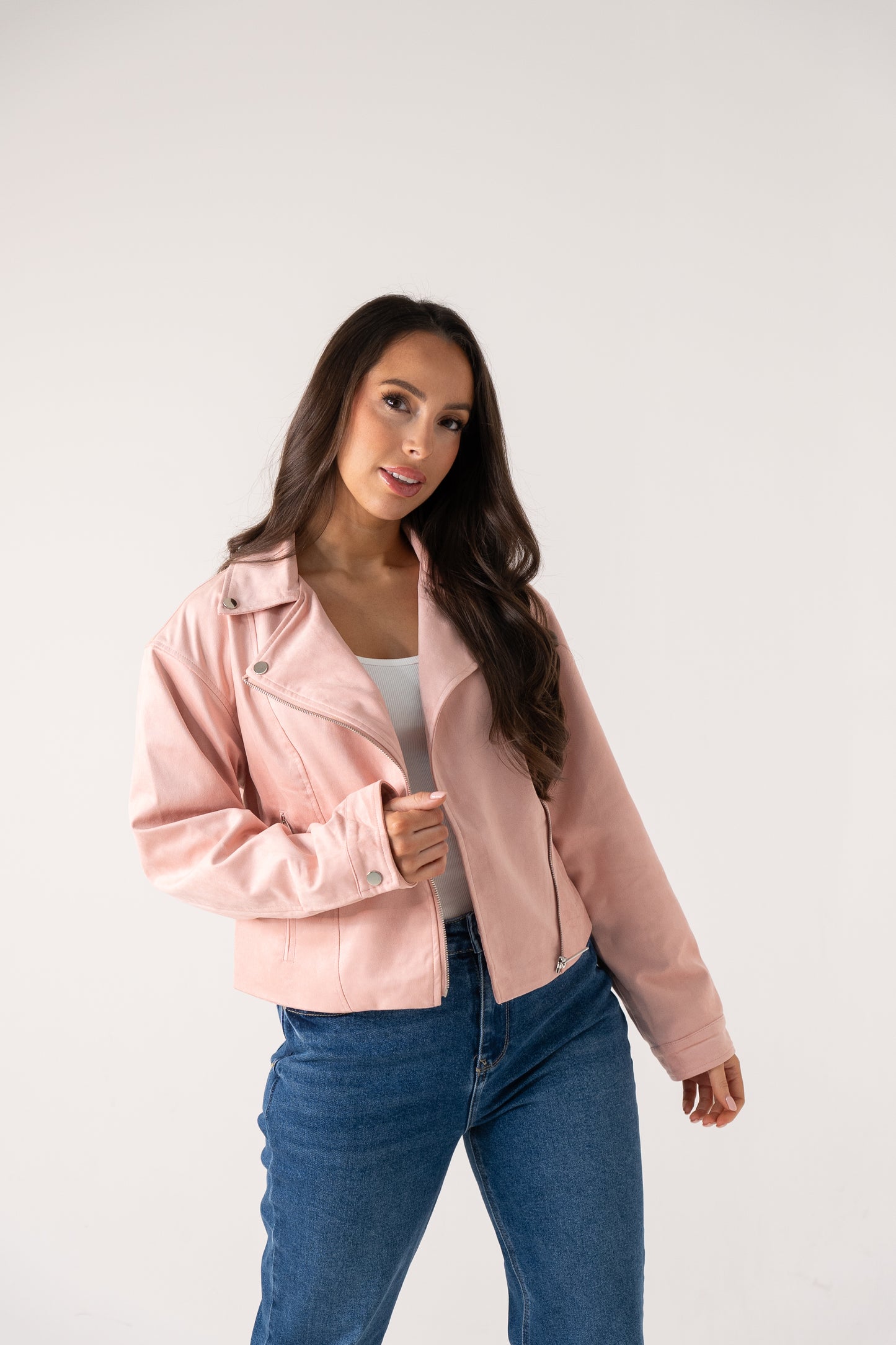 Love Laura Faux Suede Jacket In Soft Pink