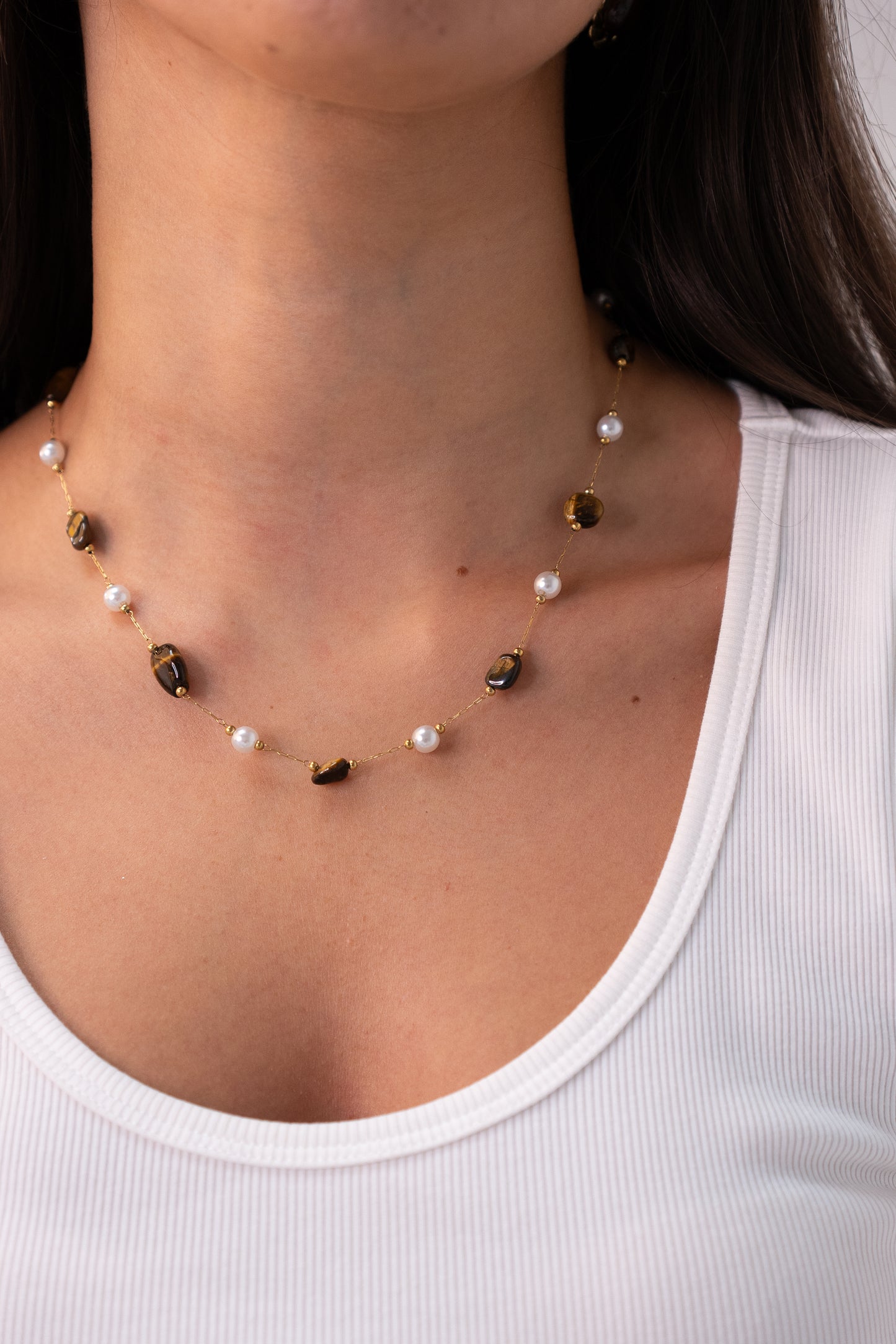 Polly Brown Beaded Necklace In Gold