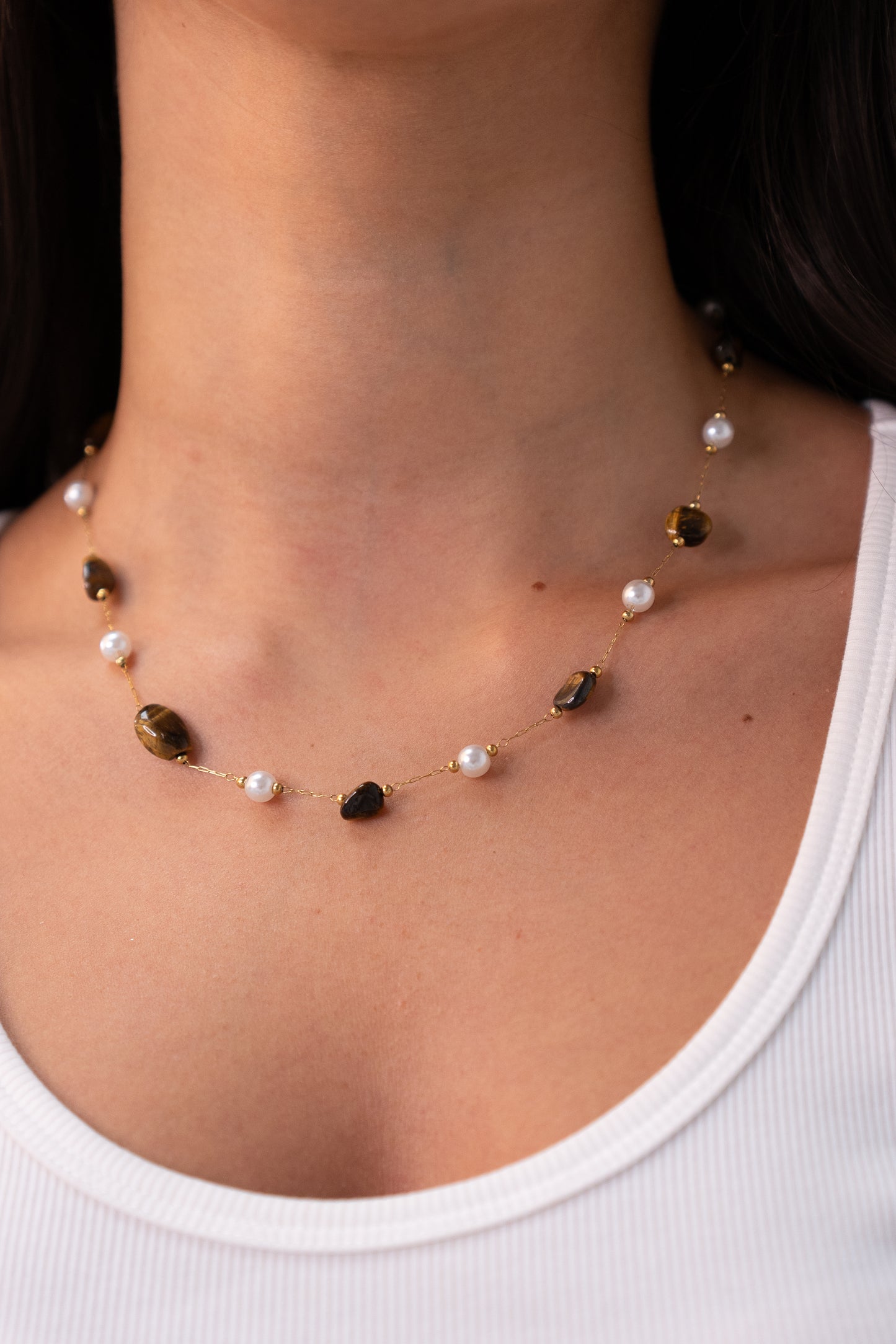 Polly Brown Beaded Necklace In Gold