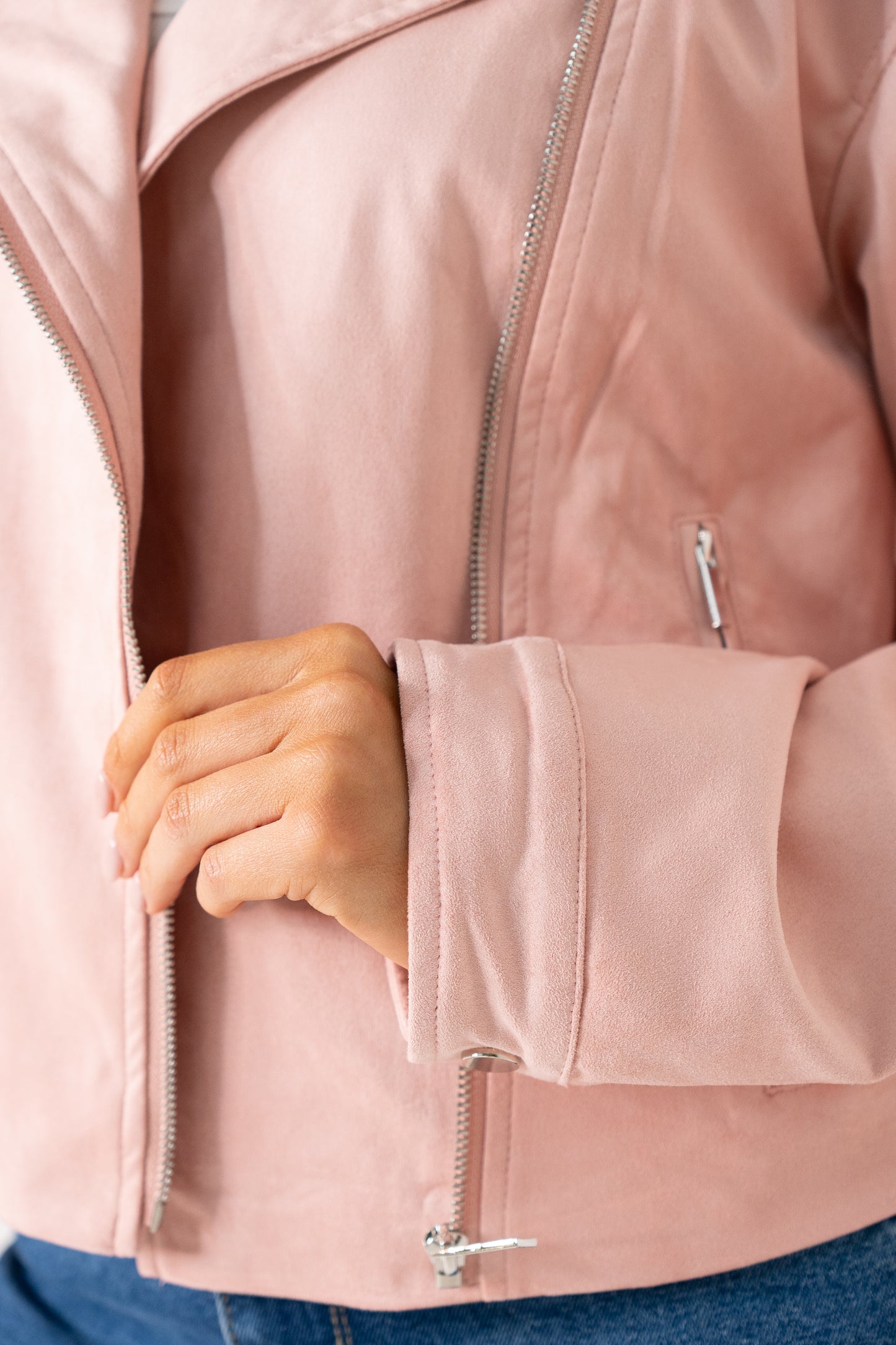 Love Laura Faux Suede Jacket In Soft Pink