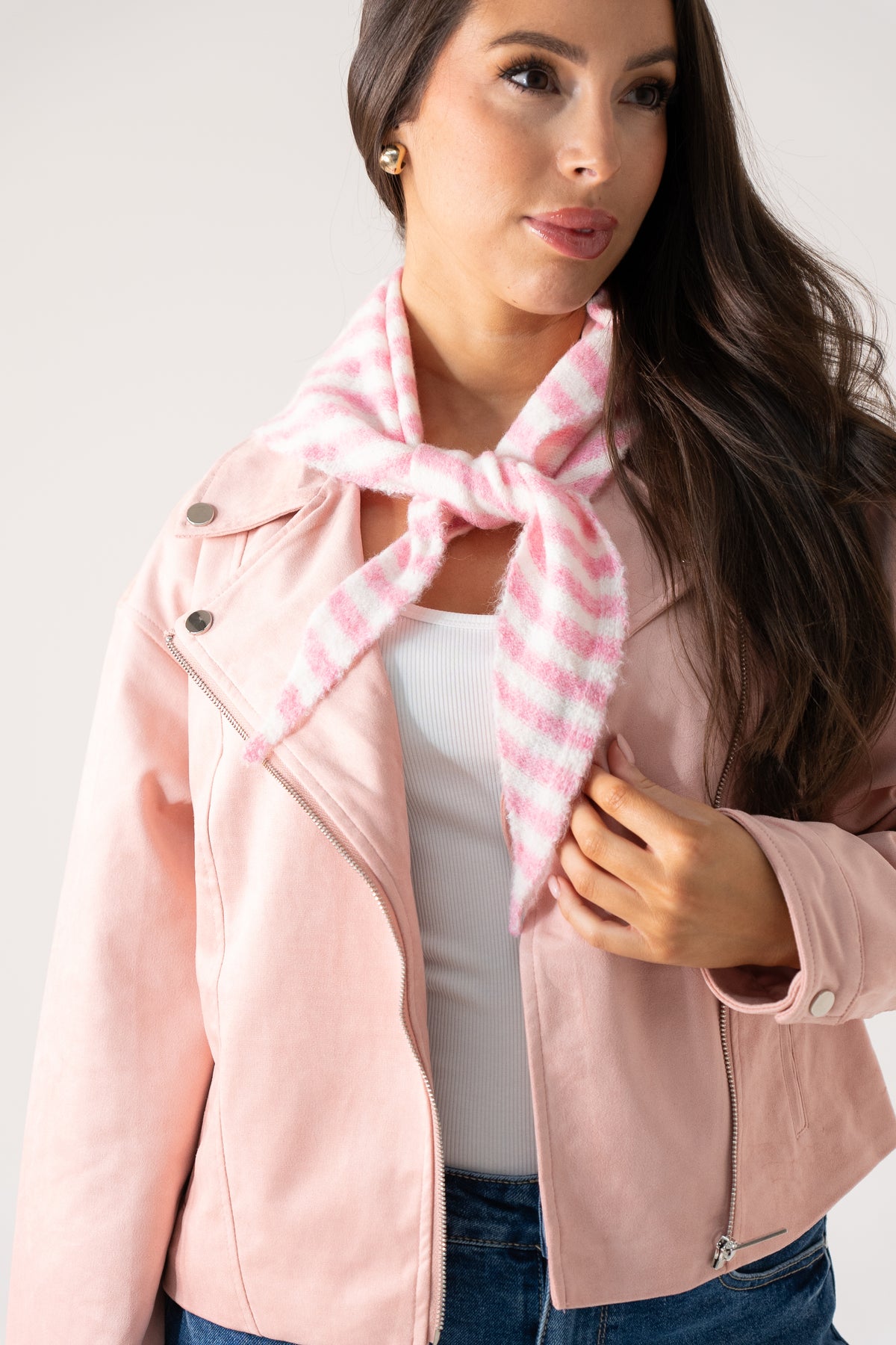 Polly Stripe Knit Neck Scarf In Pink