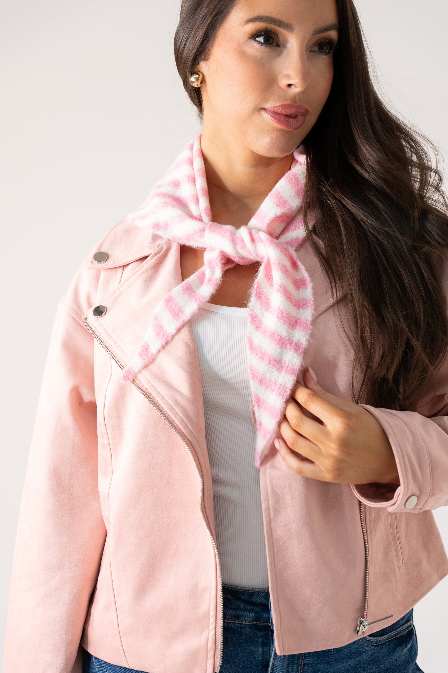 Polly Stripe Knit Neck Scarf In Pink