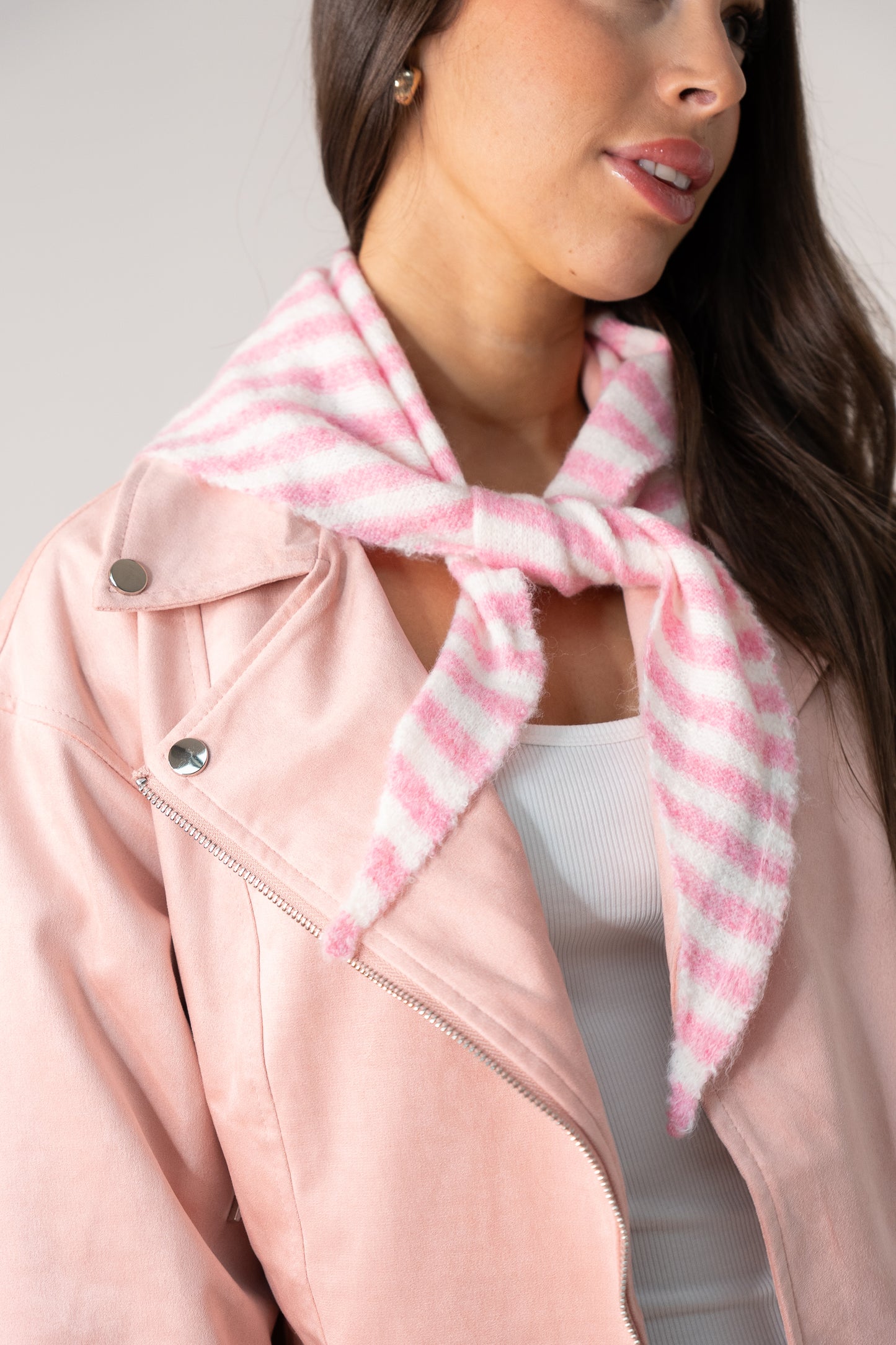Polly Stripe Knit Neck Scarf In Pink
