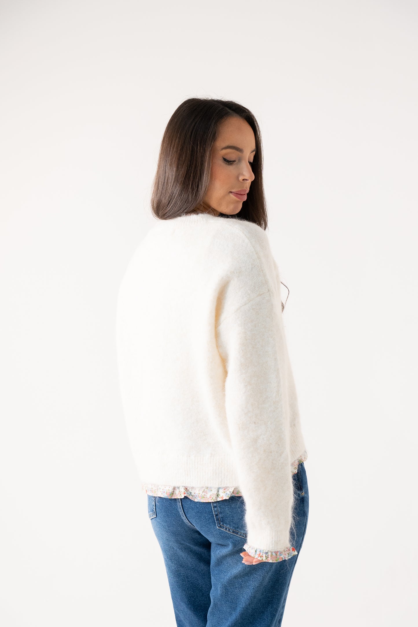 Connie Floral Trim Jumper In Cream