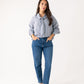 Ally Bow Collar Check Shirt In Blue