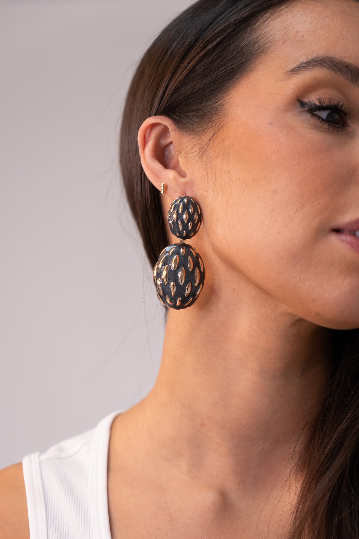 Polly Statement Enamel Earrings In Black