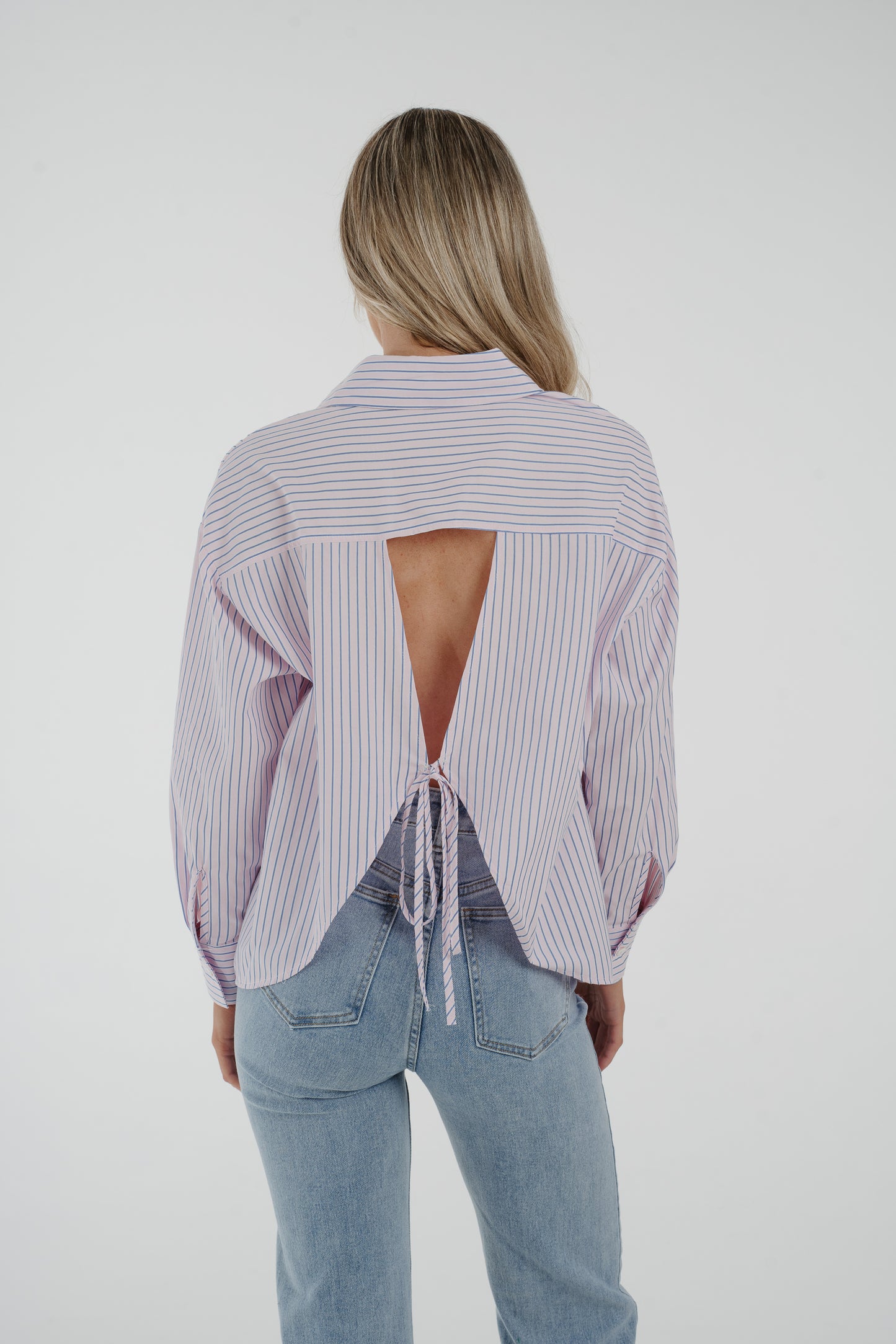 Elsa Tie Back Pinstripe Shirt In Pink