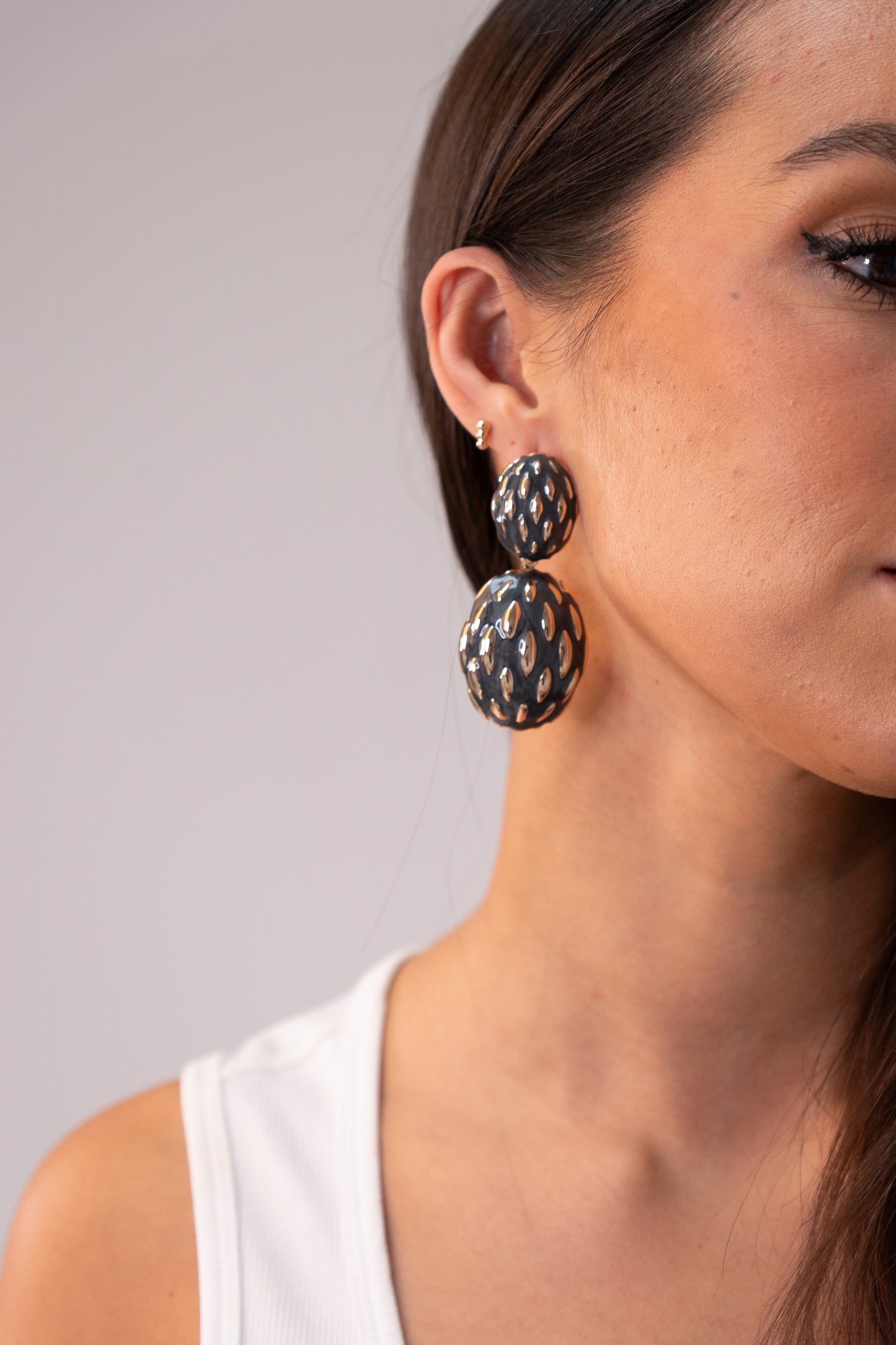 Polly Statement Enamel Earrings In Black