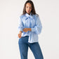 Millie Bow Neck Pinstripe Shirt In Blue