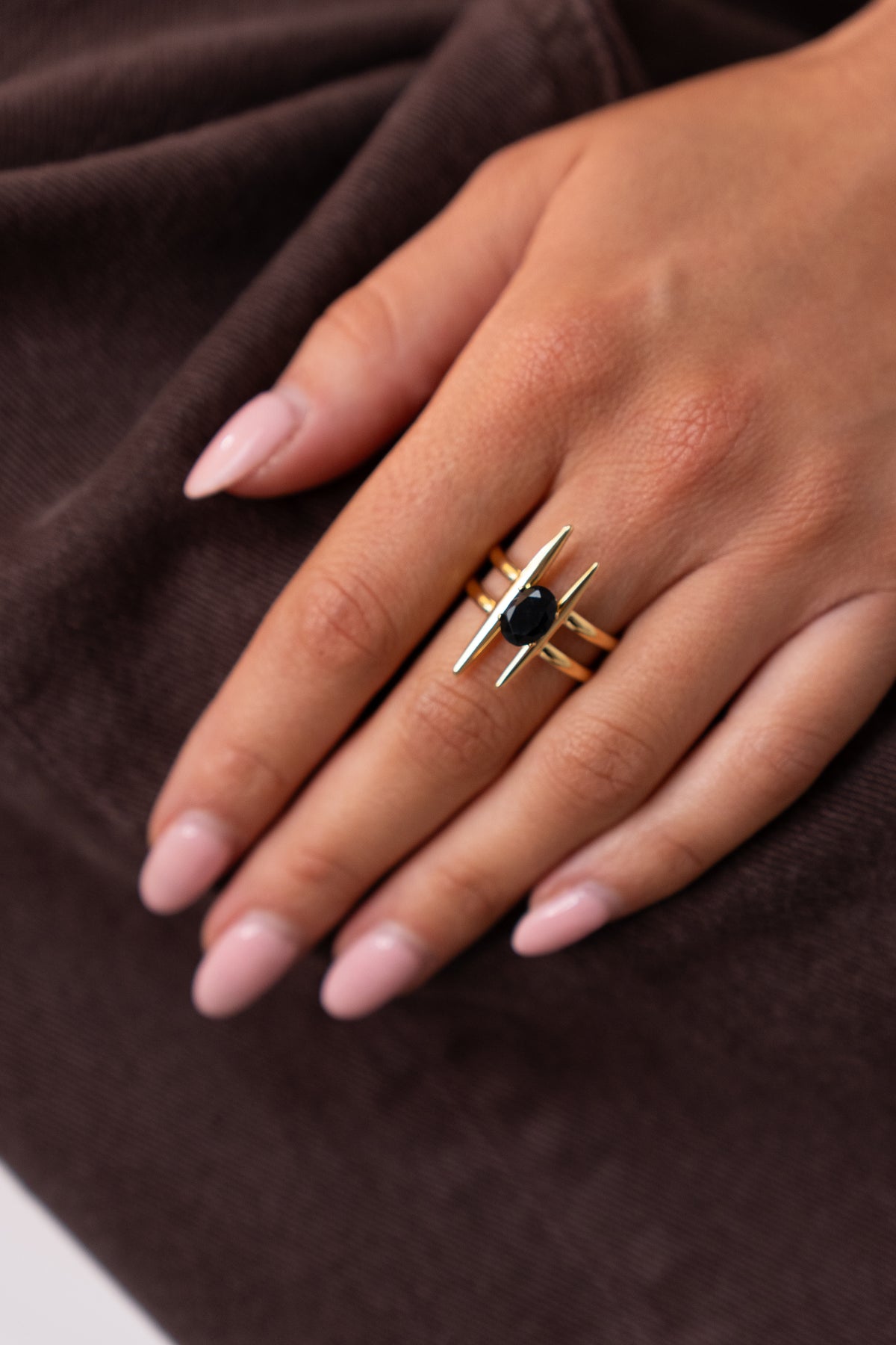 Polly Black Stone Ring In Gold