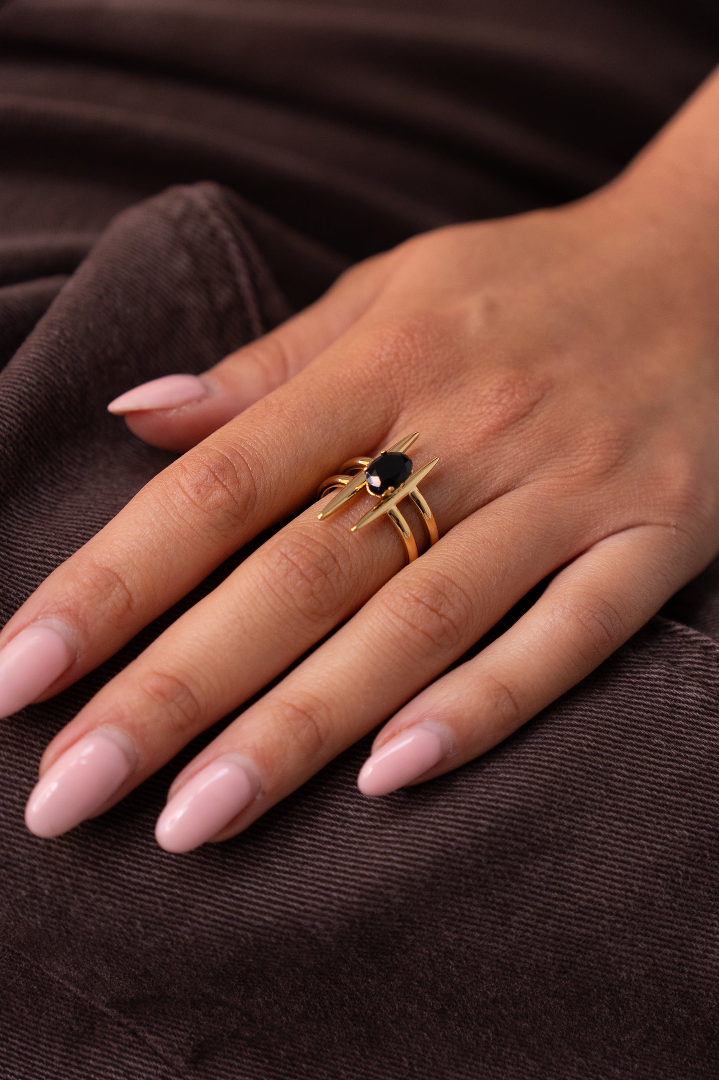 Polly Black Stone Ring In Gold