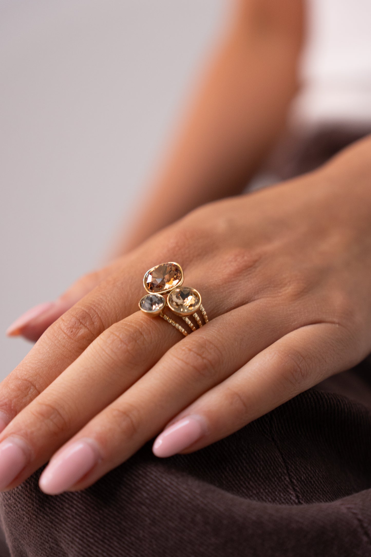 Polly Trilogy Gem Ring In Brown