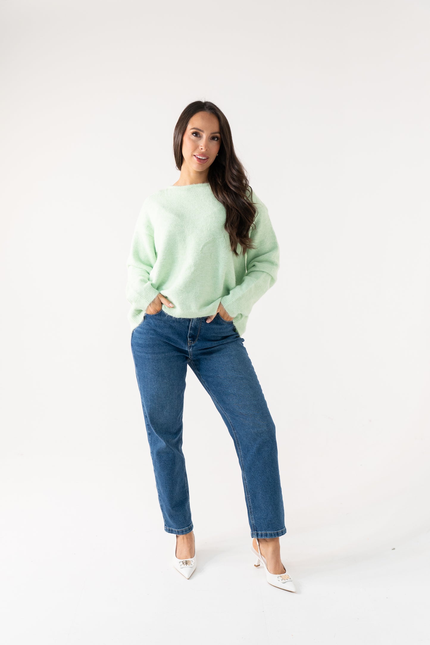 Connie Diamond Print Bow Jumper In Mint