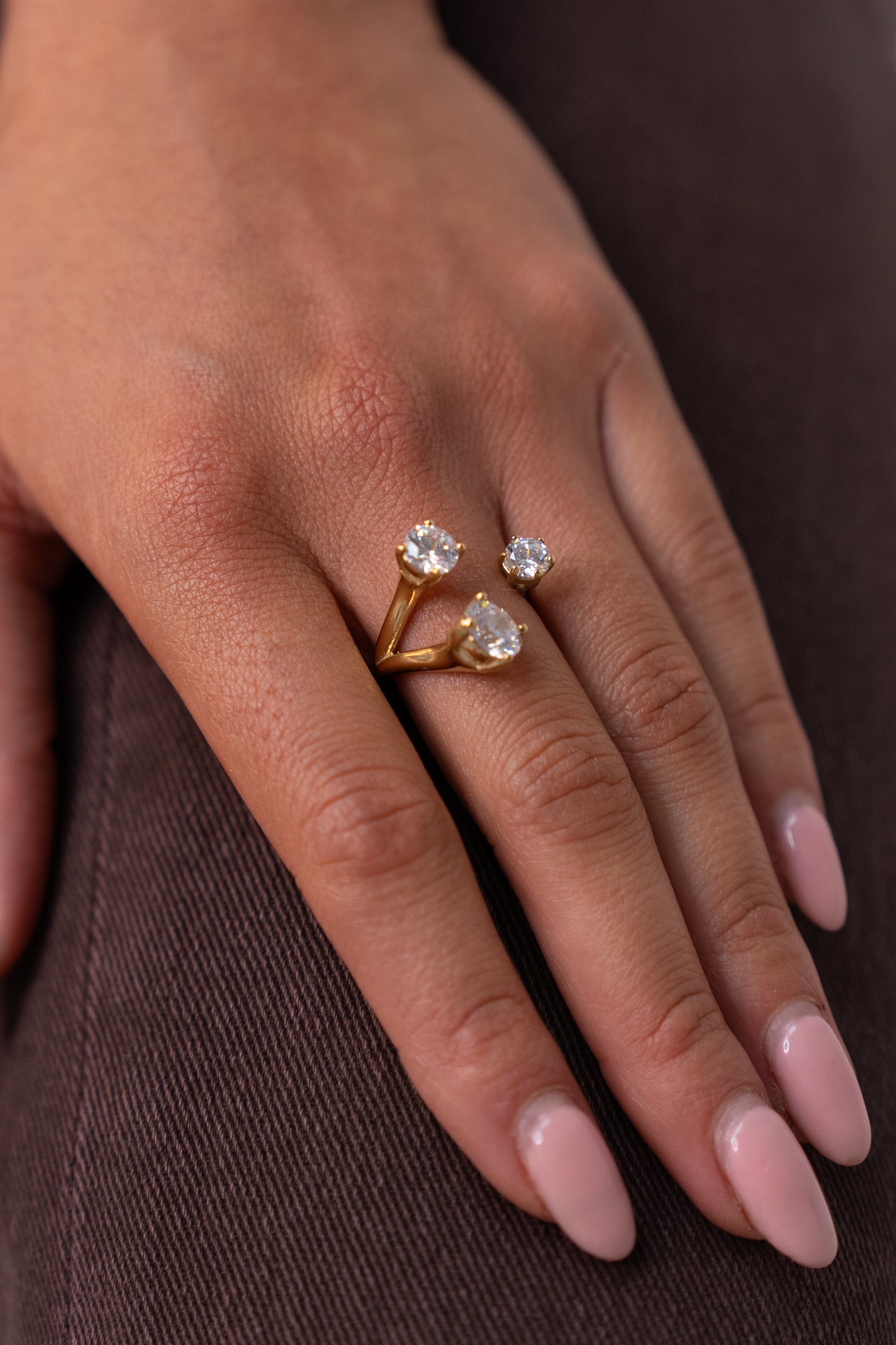 Polly Open Diamante Ring In Gold