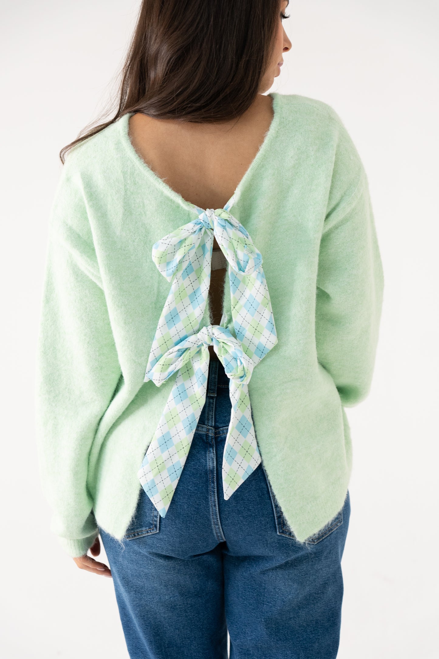 Connie Diamond Print Bow Jumper In Mint