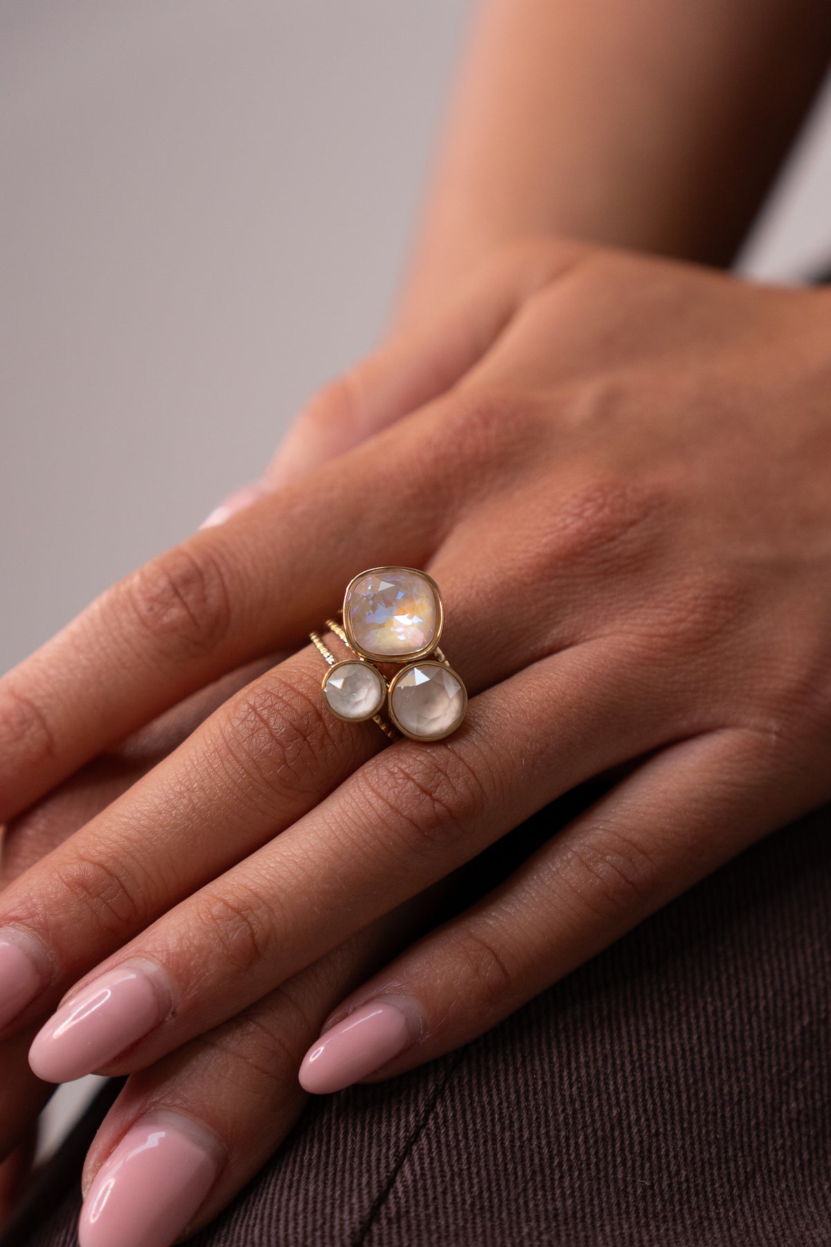 Polly Trilogy Gem Ring In Ivory