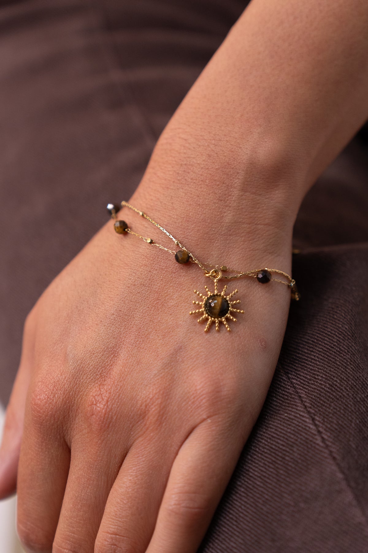 Polly Double Layer Charm Bracelet In Brown Mix