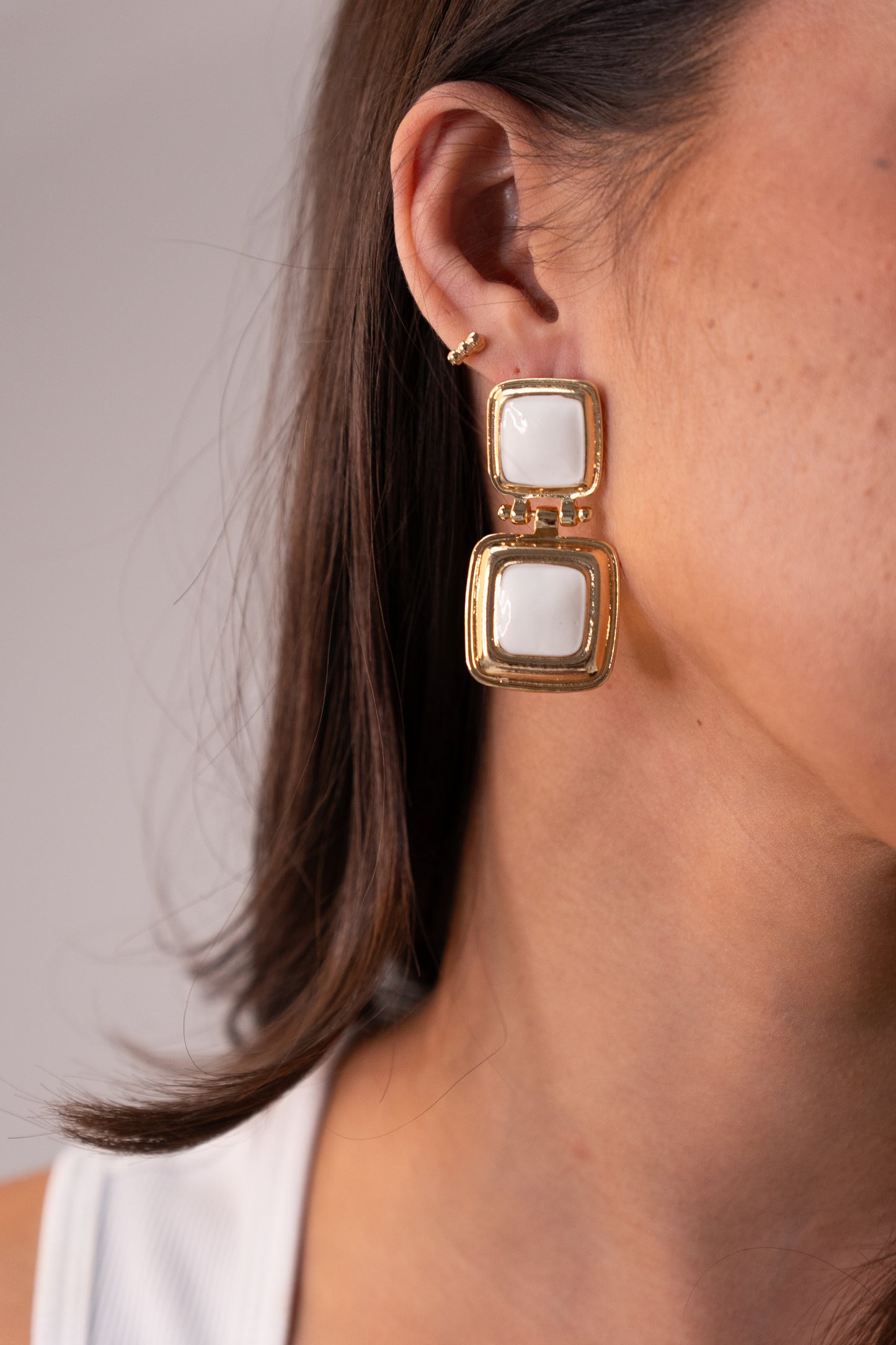 Polly Square Dangle Earrings In White