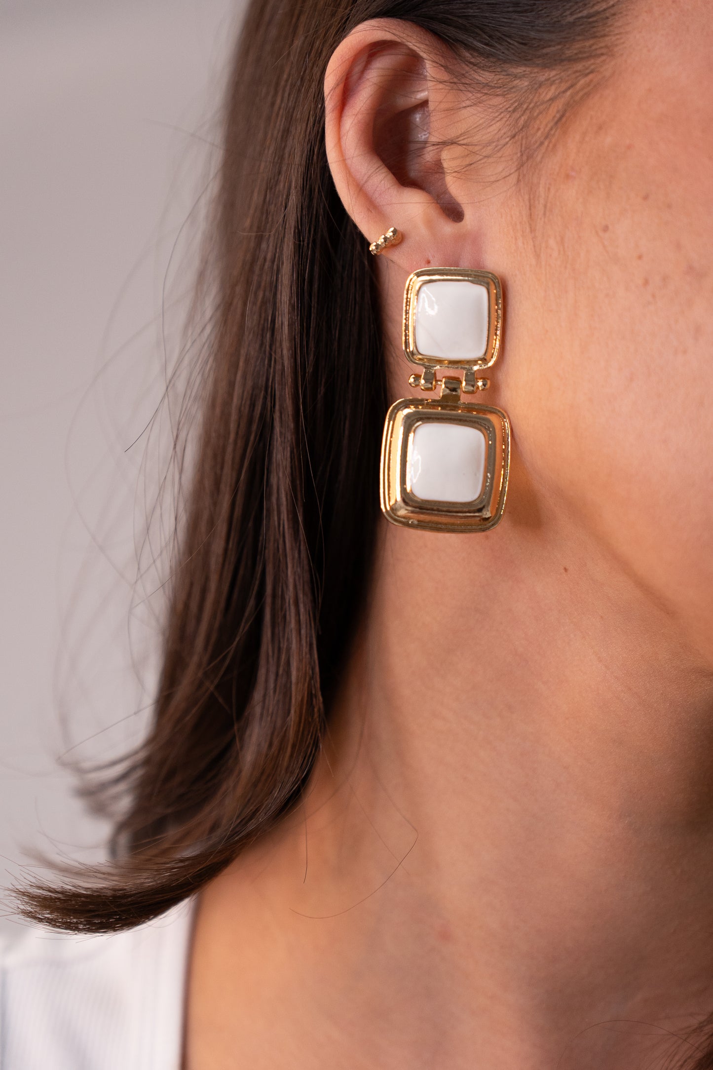 Polly Square Dangle Earrings In White
