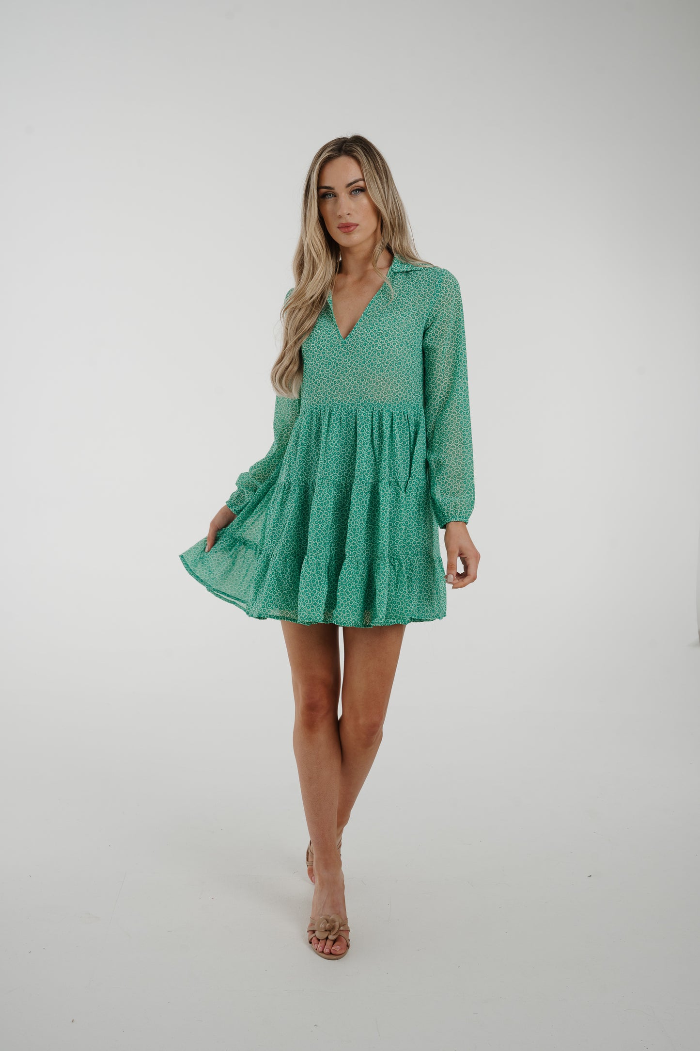 Lila Printed Tiered Dress In Green