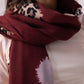 Polly Contrast Heart Scarf In Wine