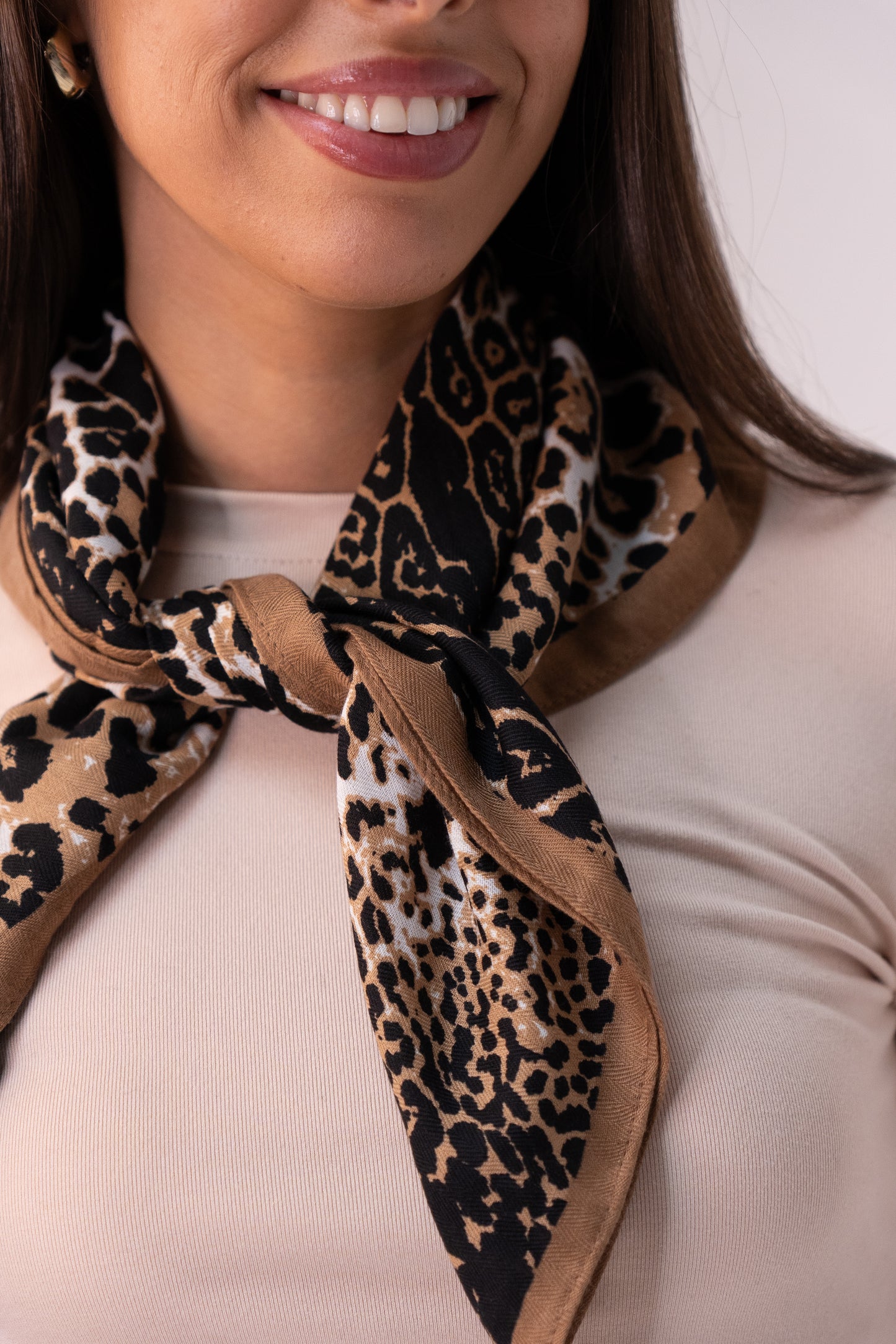 Polly Leopard Print Neck Scarf In Camel