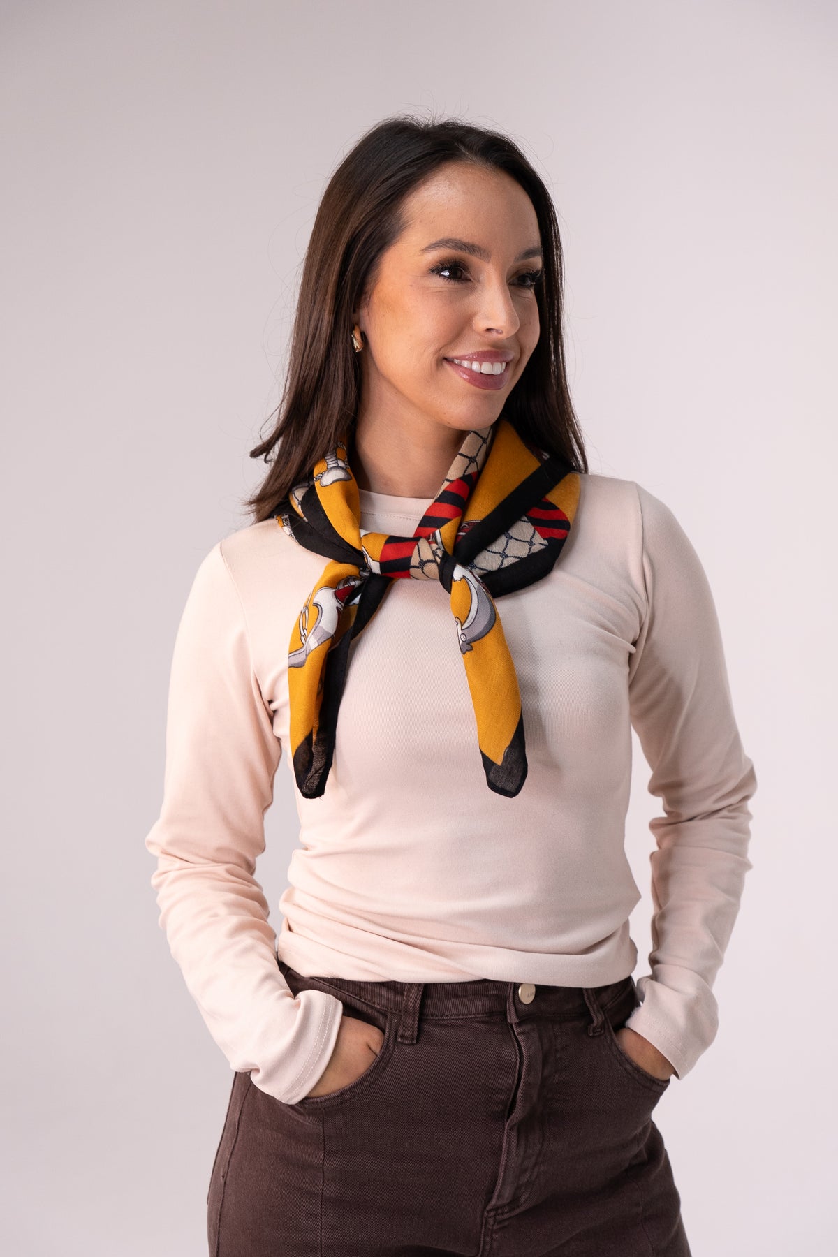 Polly Geometric Print Scarf In Yellow Mix